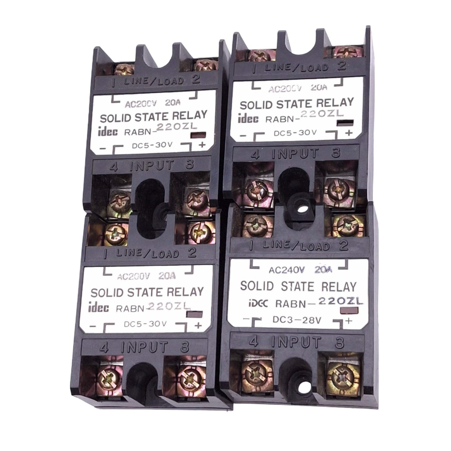 Used Lot of 4 IDEC RABN-220ZL Solid State Relays, SPST-NO, 5-30VDC In, 200VAC 20A Max