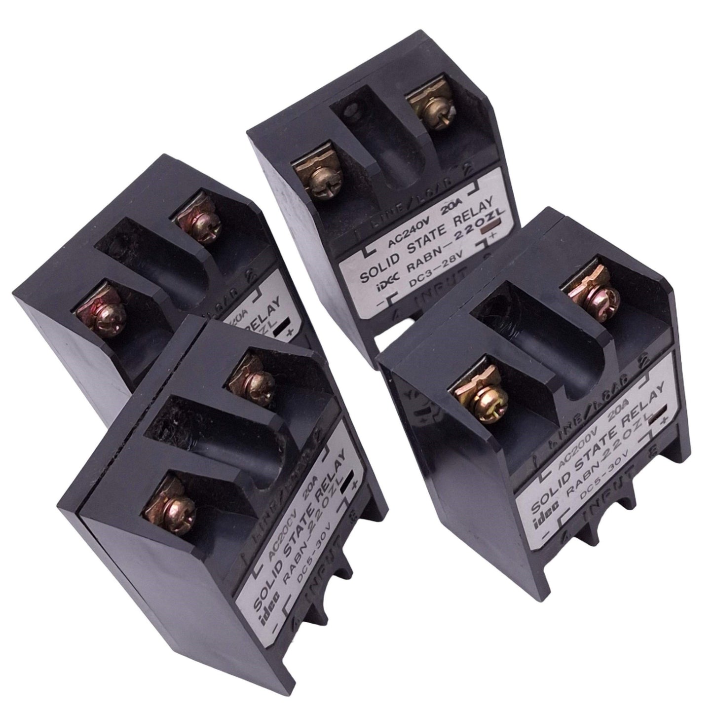 Used Lot of 4 IDEC RABN-220ZL Solid State Relays, SPST-NO, 5-30VDC In, 200VAC 20A Max