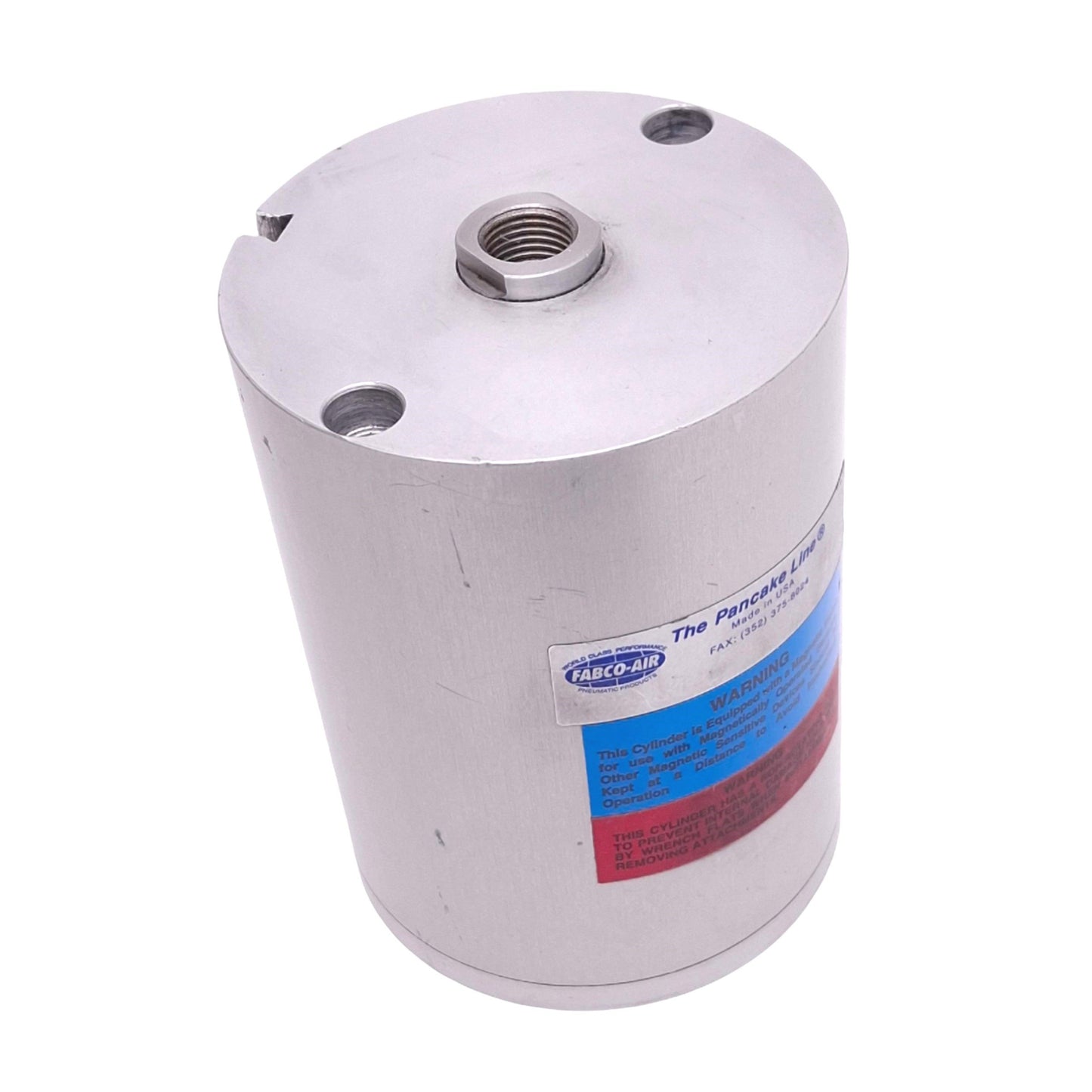 Used Fabco G-321-XK-BR-E Pancake Cylinder, 2in Bore, 3in Stroke, 1/8" NPT, 150psi Max