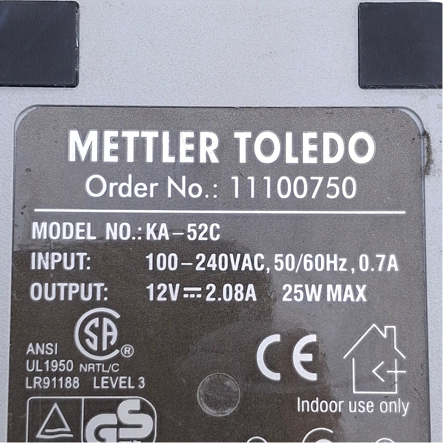 Used Mettler Toledo KA-52C Plug In Power Supply For AX/MX/UMX Balance, 12VDC Out