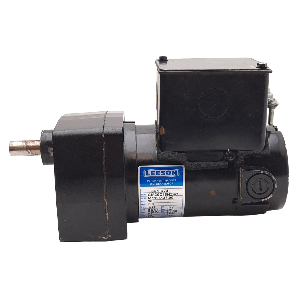 Used Leeson CM30D18NZ4C M1125137.00 Gearmotor, 12:1, 1/17HP, 24lb-in, 150rpm, 90VDC