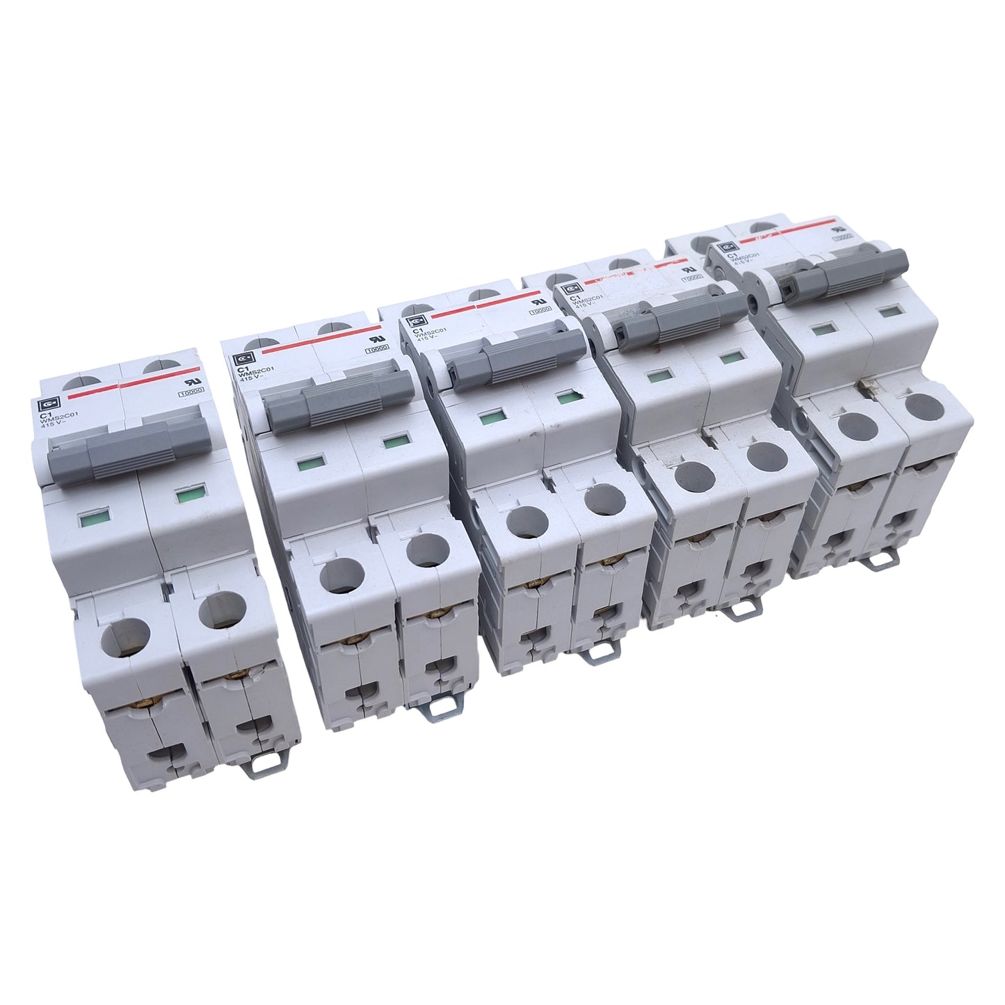 Used Lot of 5 Cutler Hammer WMS2C01 Circuit Breaker 2-Pole, 1A 415VAC, DIN Mount