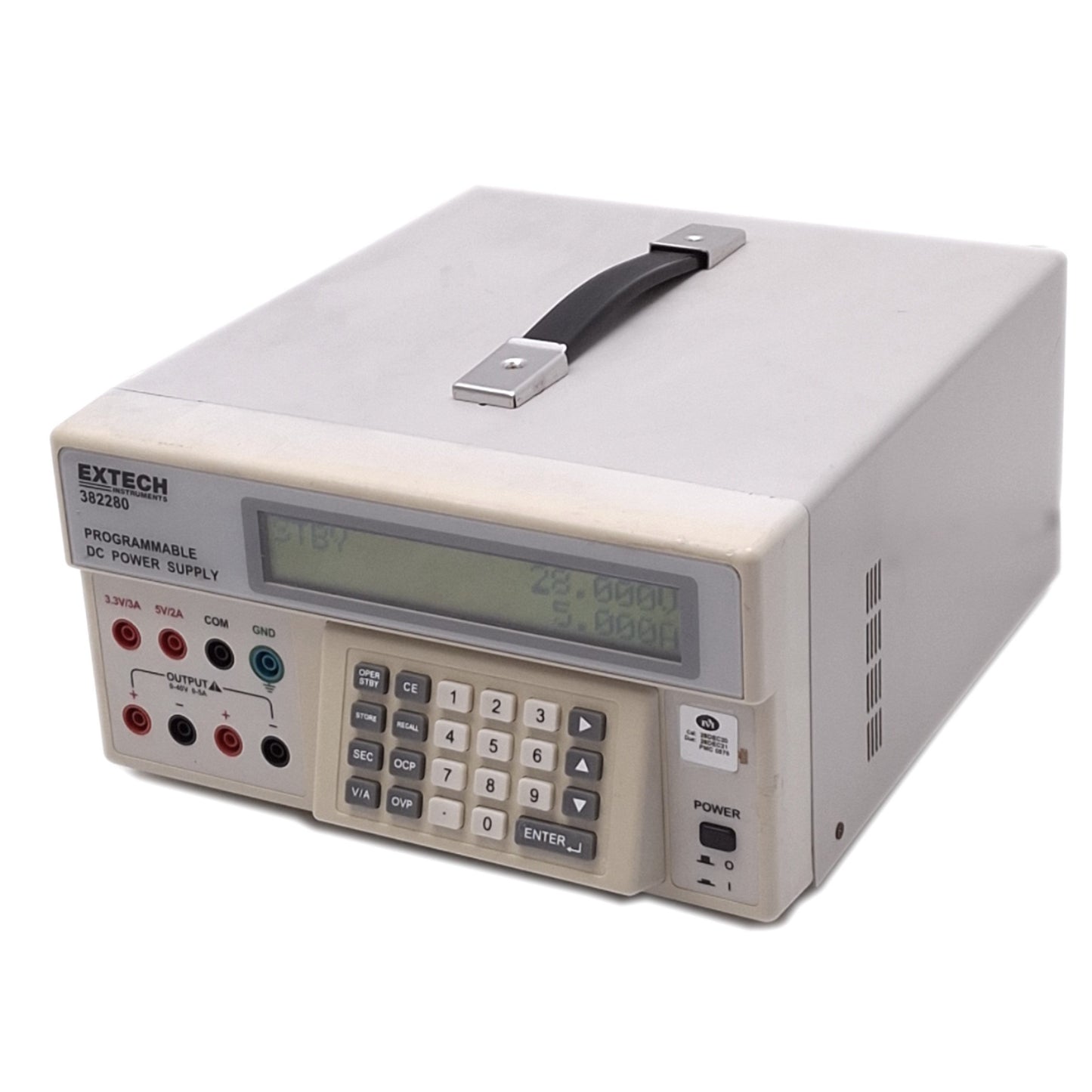 Used Extech 382280 Programmable DC Power Supply, 0-40V 0-5A Out, 200W Max, RS232