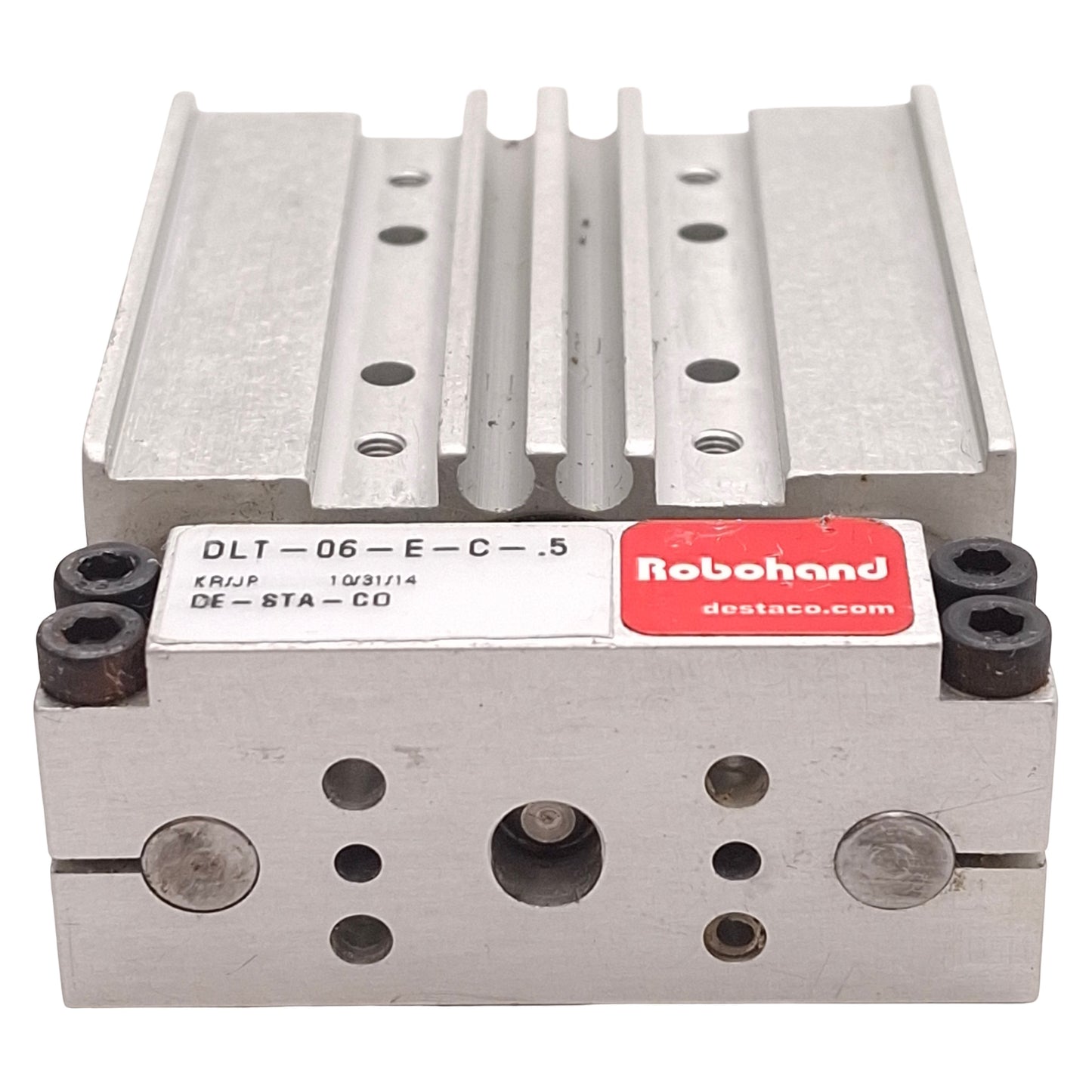 Used Destaco DLT-06-E-C-.5 Robohand Linear Slide, 0.5in Stroke, 100psi, 10-32 Ports