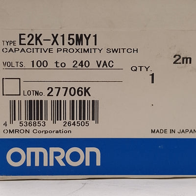 New Omron E2K-X15MY1 Capacitive Proximity Sensor, SCR-NO, 15mm Range, 100-240VAC, 2m