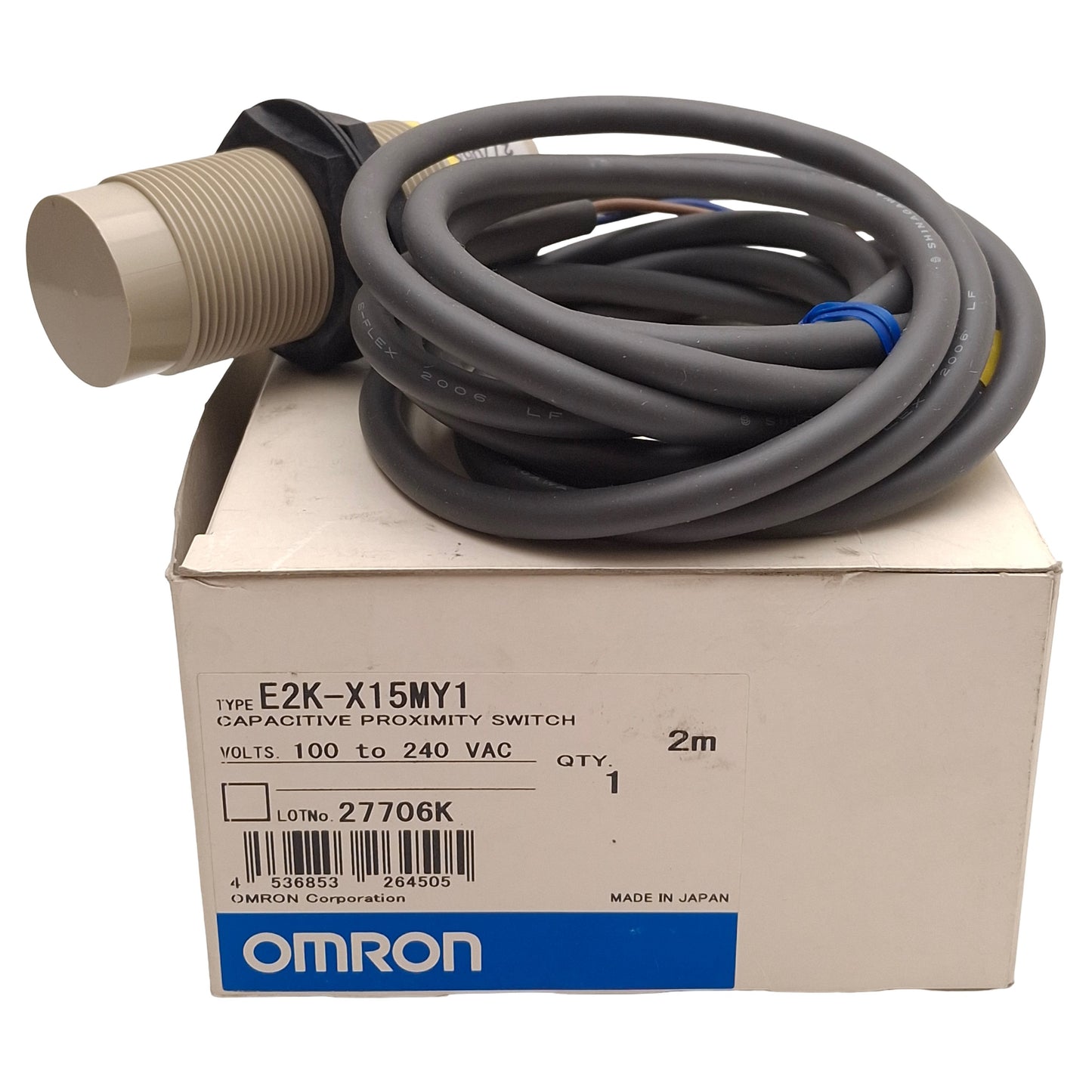 New Omron E2K-X15MY1 Capacitive Proximity Sensor, SCR-NO, 15mm Range, 100-240VAC, 2m