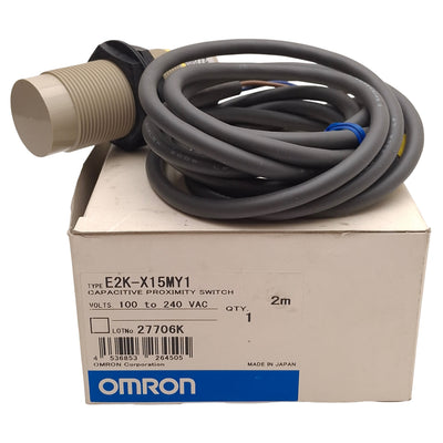 New Omron E2K-X15MY1 Capacitive Proximity Sensor, SCR-NO, 15mm Range, 100-240VAC, 2m