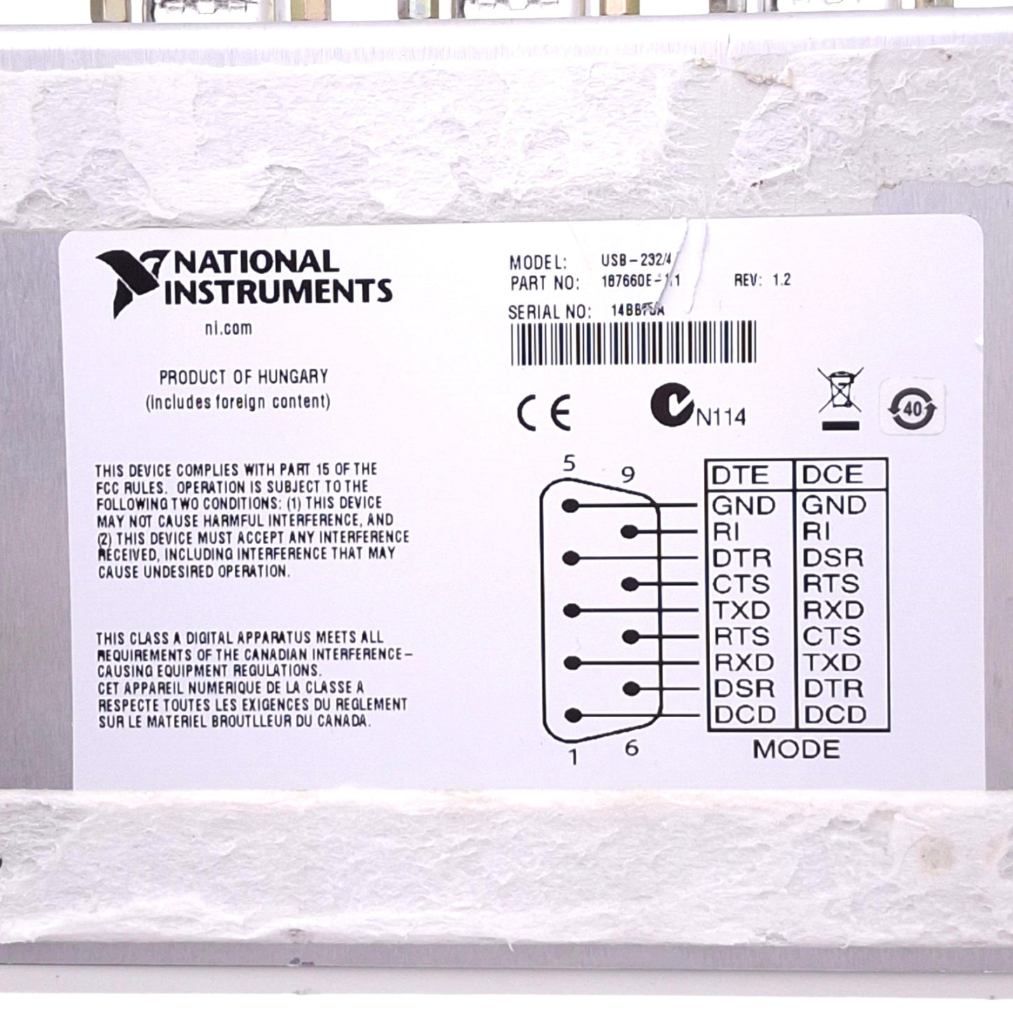 Used National Instruments USB-232/4 187660E-11 Serial Adapter, 4-Port, USB RS232