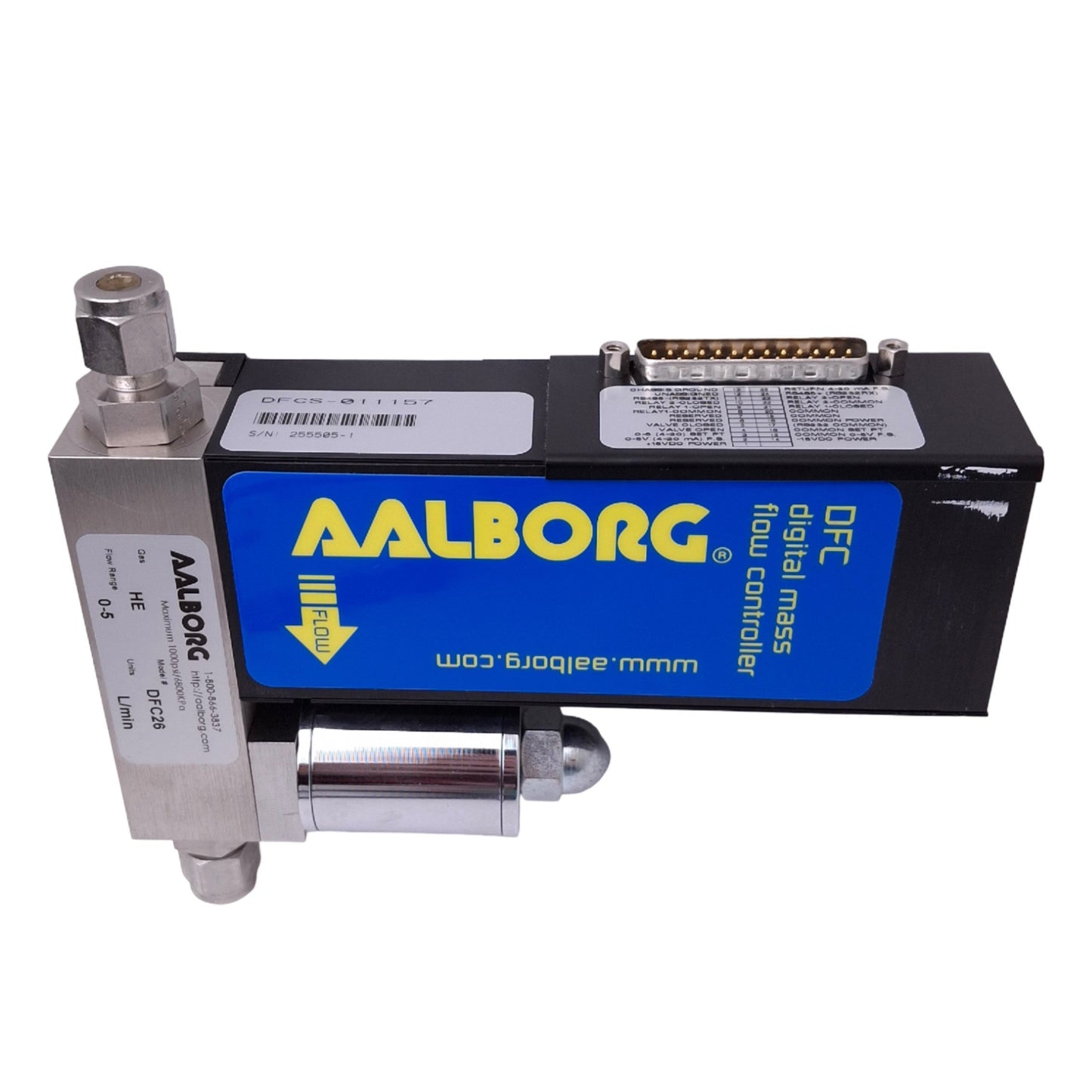 Used Aalborg DFCS-011157 DFC26 Mass Flow Controller, 0-5L/min 1000psi, RS232 15VDC