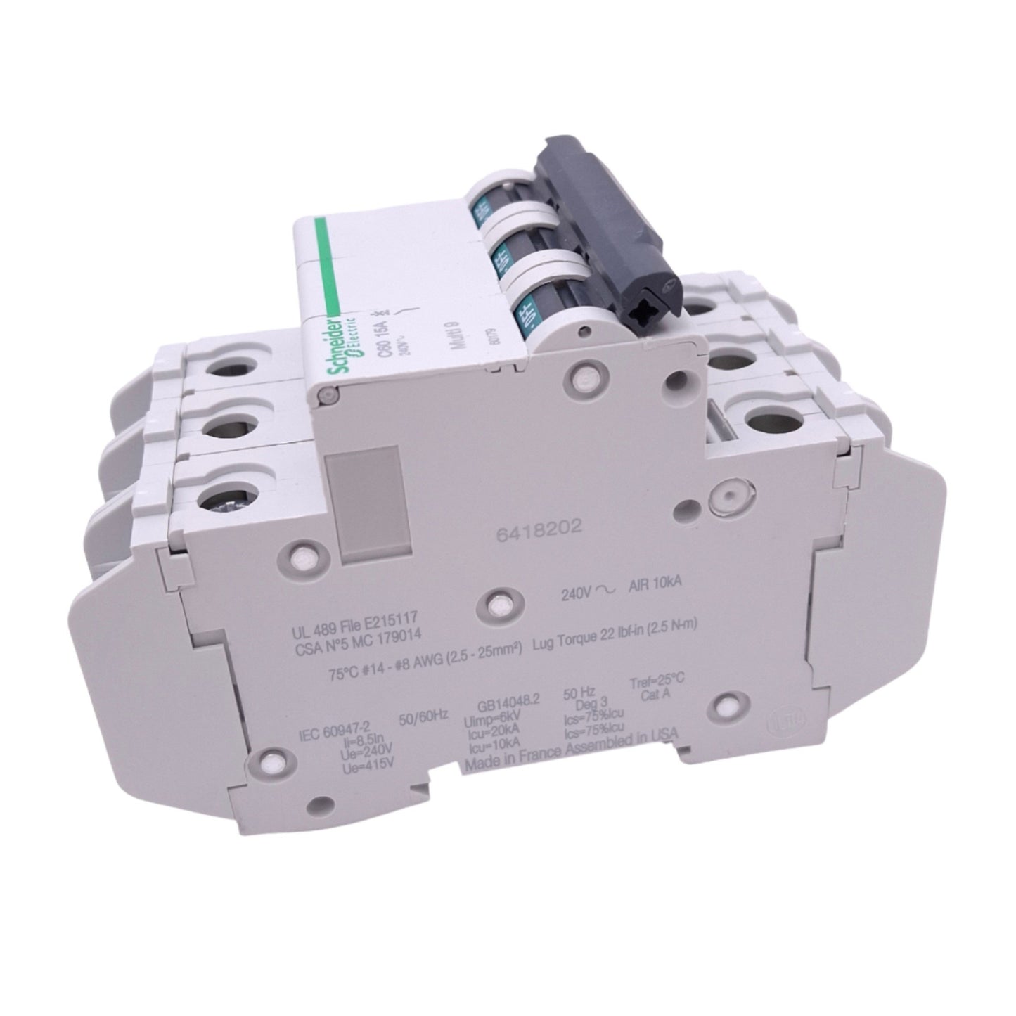 New Schneider Electric 60179 Multi9 Circuit Breaker, 3-Pole 15A, 240VAC, DIN Rail