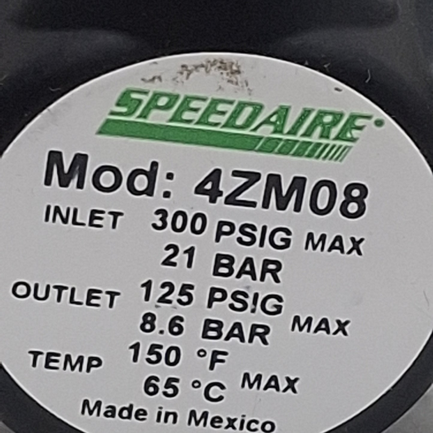 Used Speedaire 4ZM08 Pressure Regulator, 300psi Max In, 125psi Set, 15cfm, 1/4in NPT
