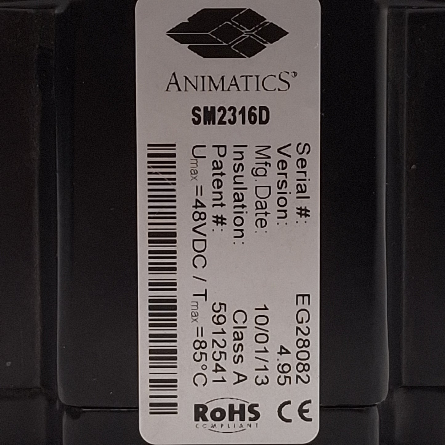 Used Moog Animatics SM2316D SmartMotor Servo Motor, 0.23HP/0.17kW, 48VDC, NEMA 23