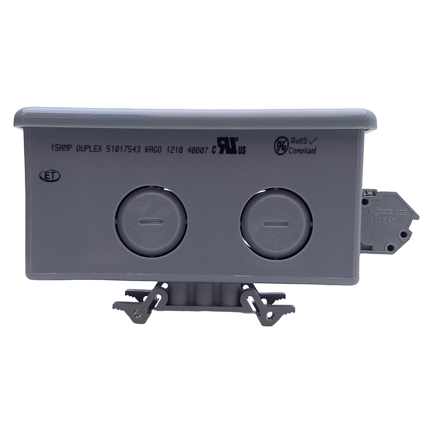 Used Wago 51017543 Outlet Box 120VAC 15A, 28-12AWG Wire Size, DIN Rail Mount