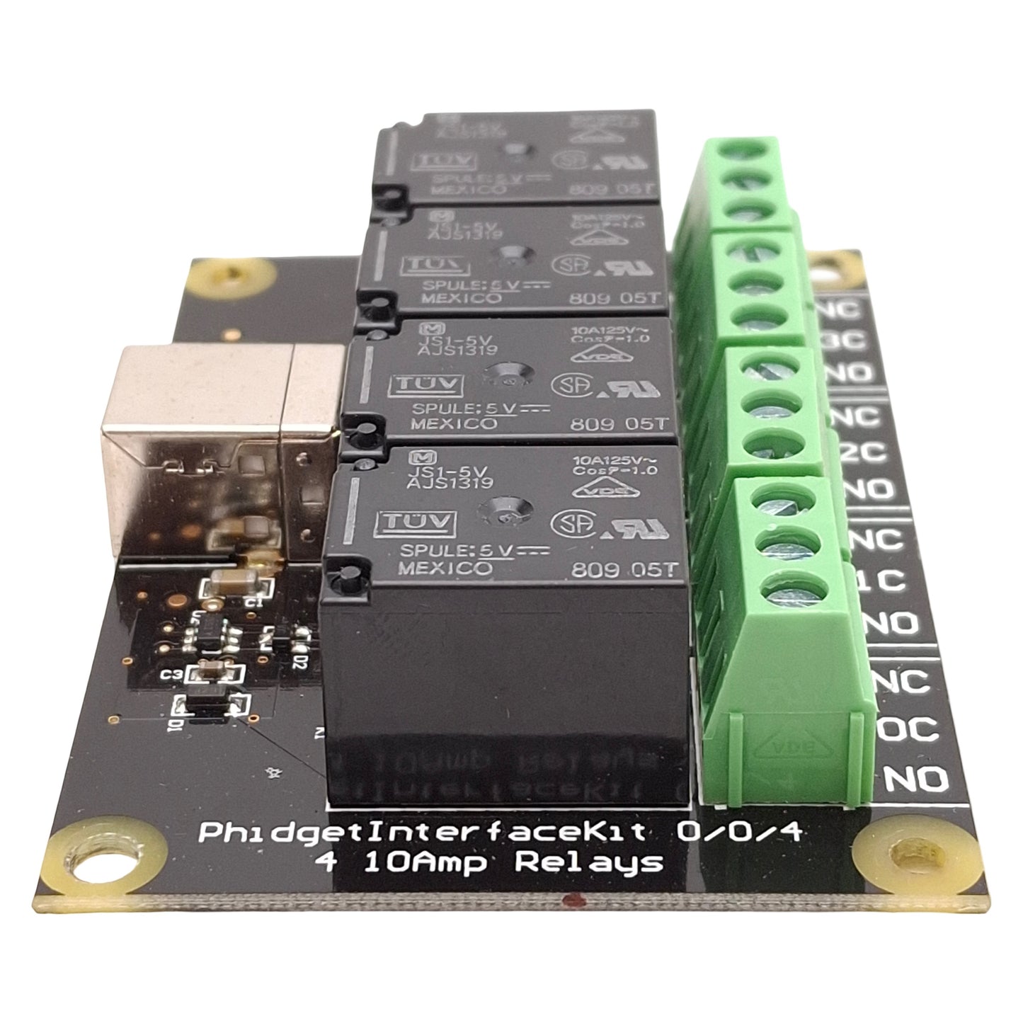Used Phidgets 1014_1 PhidgetInterfaceKit 0/0/4, USB-B, 4x SPDT Relays, 5VDC Coils