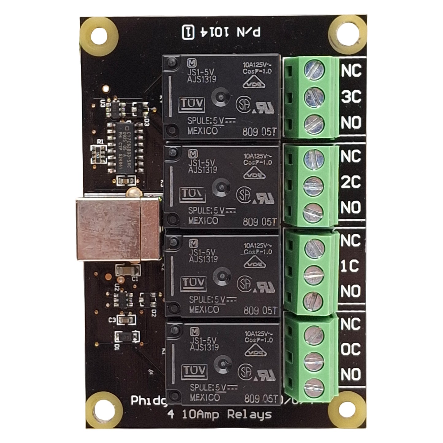 Used Phidgets 1014_1 PhidgetInterfaceKit 0/0/4, USB-B, 4x SPDT Relays, 5VDC Coils