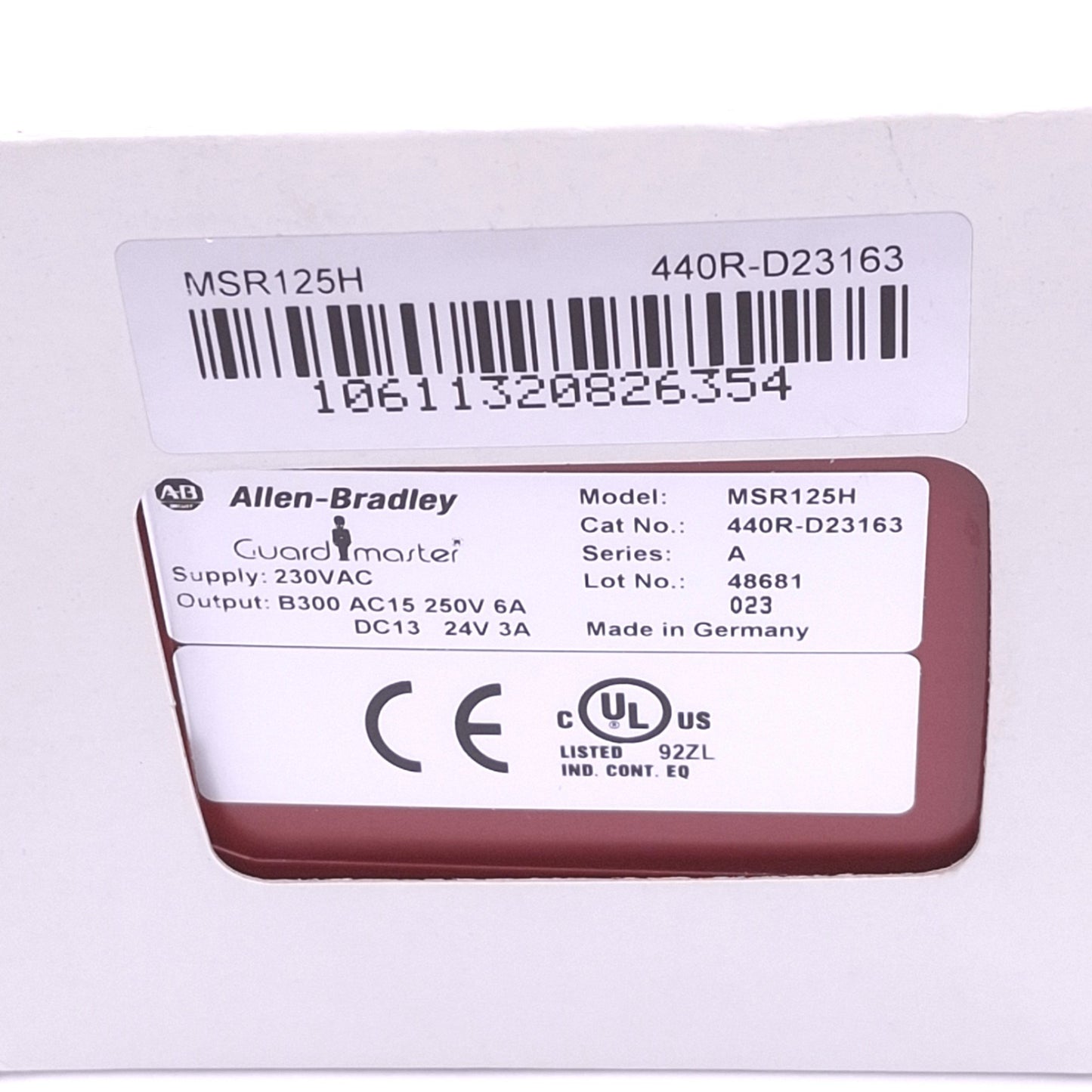 New Allen Bradley 440R-D23163 MSR125H Guardmaster Safety Relay, 2NO Out, 230VAC