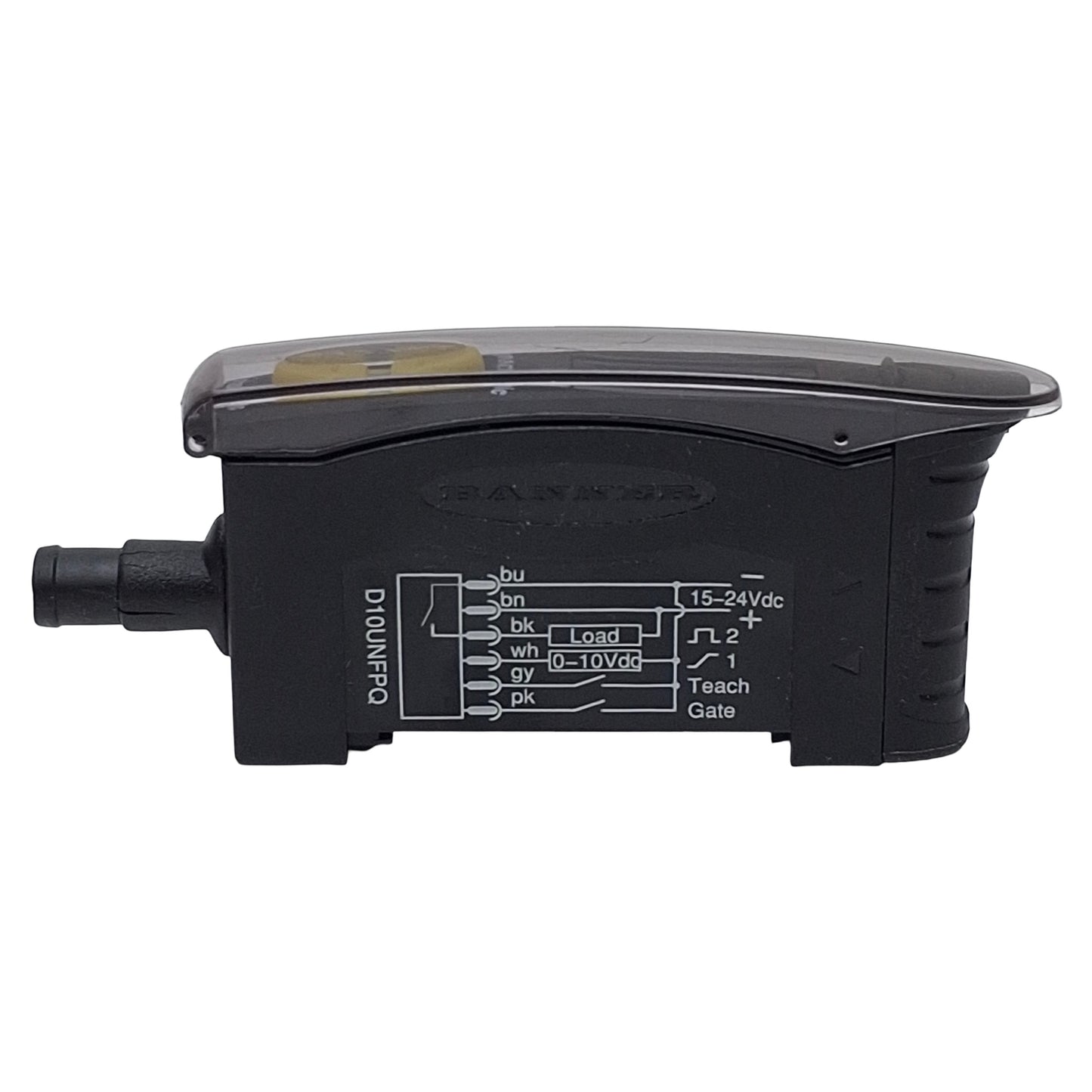 New – Open box Banner D10UNFPQ Fiber Optic Sensor, NPN 0-10VDC Out, 15-24VDC In, 6-Pin M8 Male