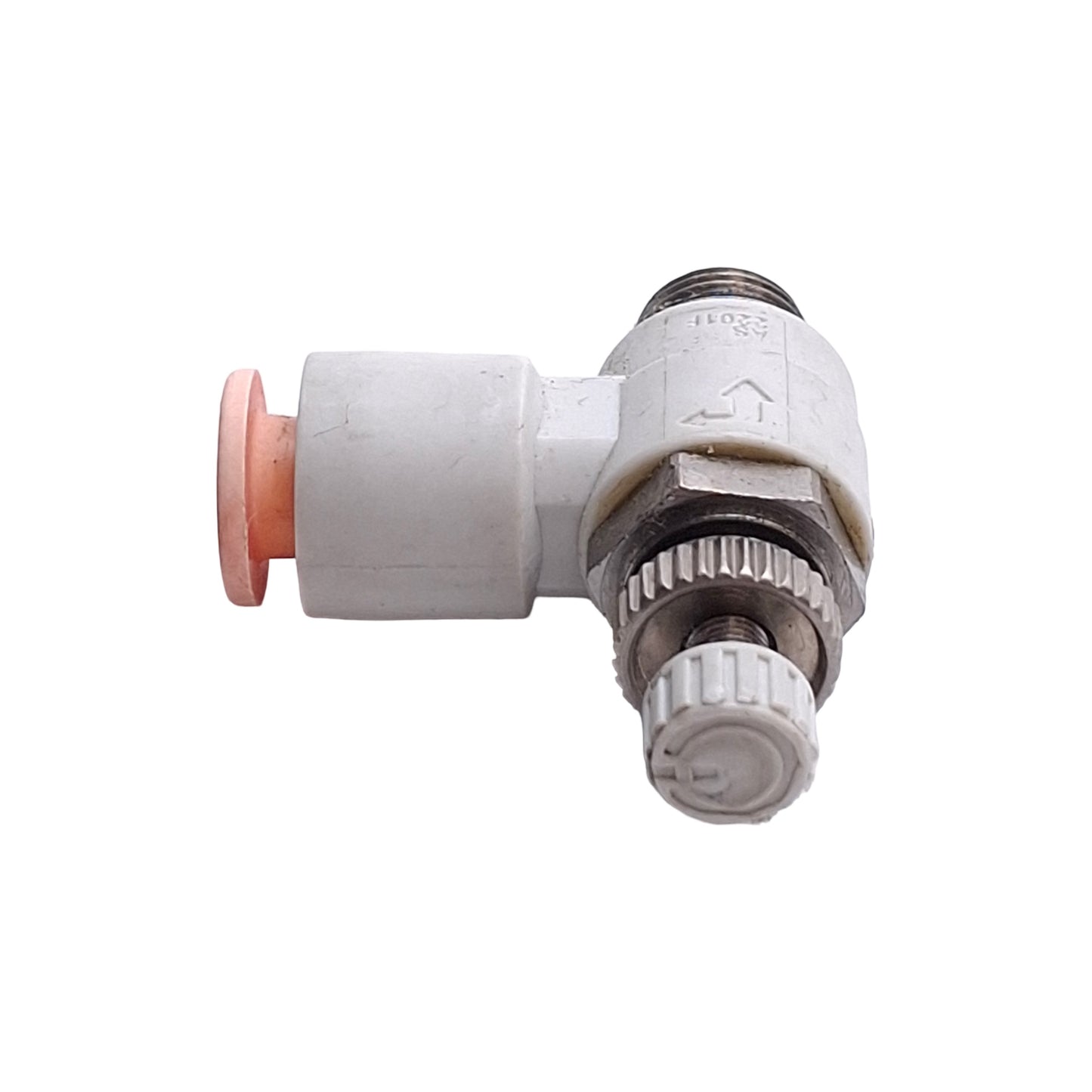 Used Lot of 4 SMC AS2201F-U01-07 Flow Control Elbow Fitting, 1/8in Uni x 1/4in Tube