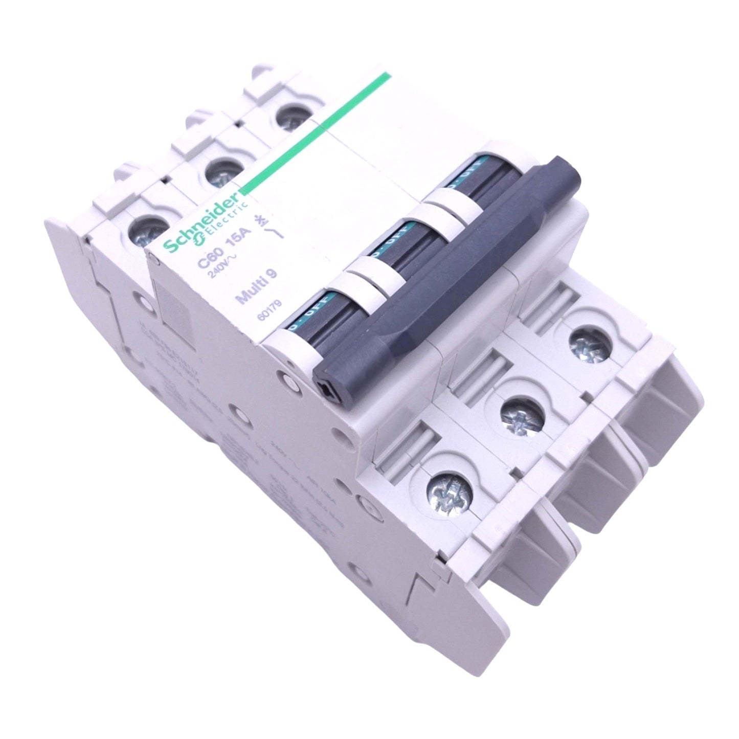 Used Schneider Electric 60179 Multi9 Circuit Breaker, 15A 3-Pole, 240VAC, DIN Rail