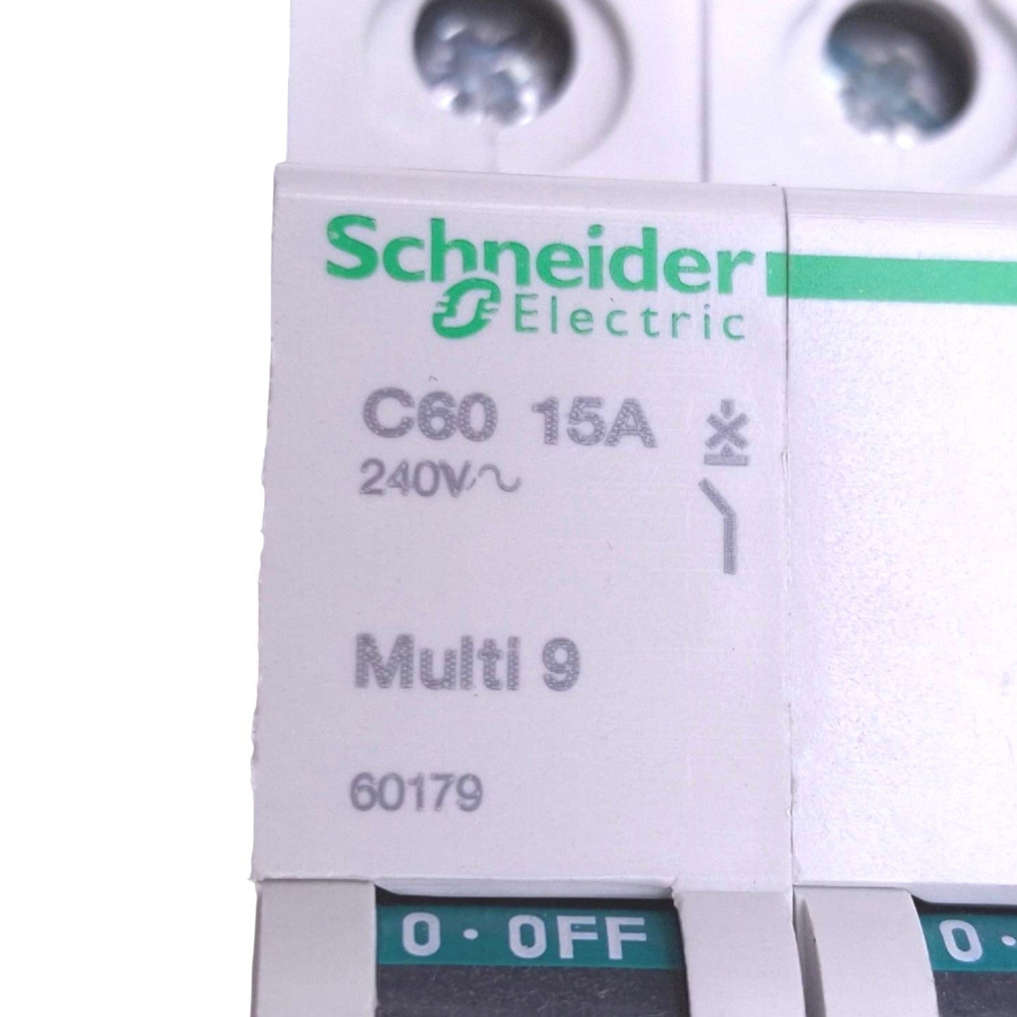 Used Schneider Electric 60179 Multi9 Circuit Breaker, 15A 3-Pole, 240VAC, DIN Rail