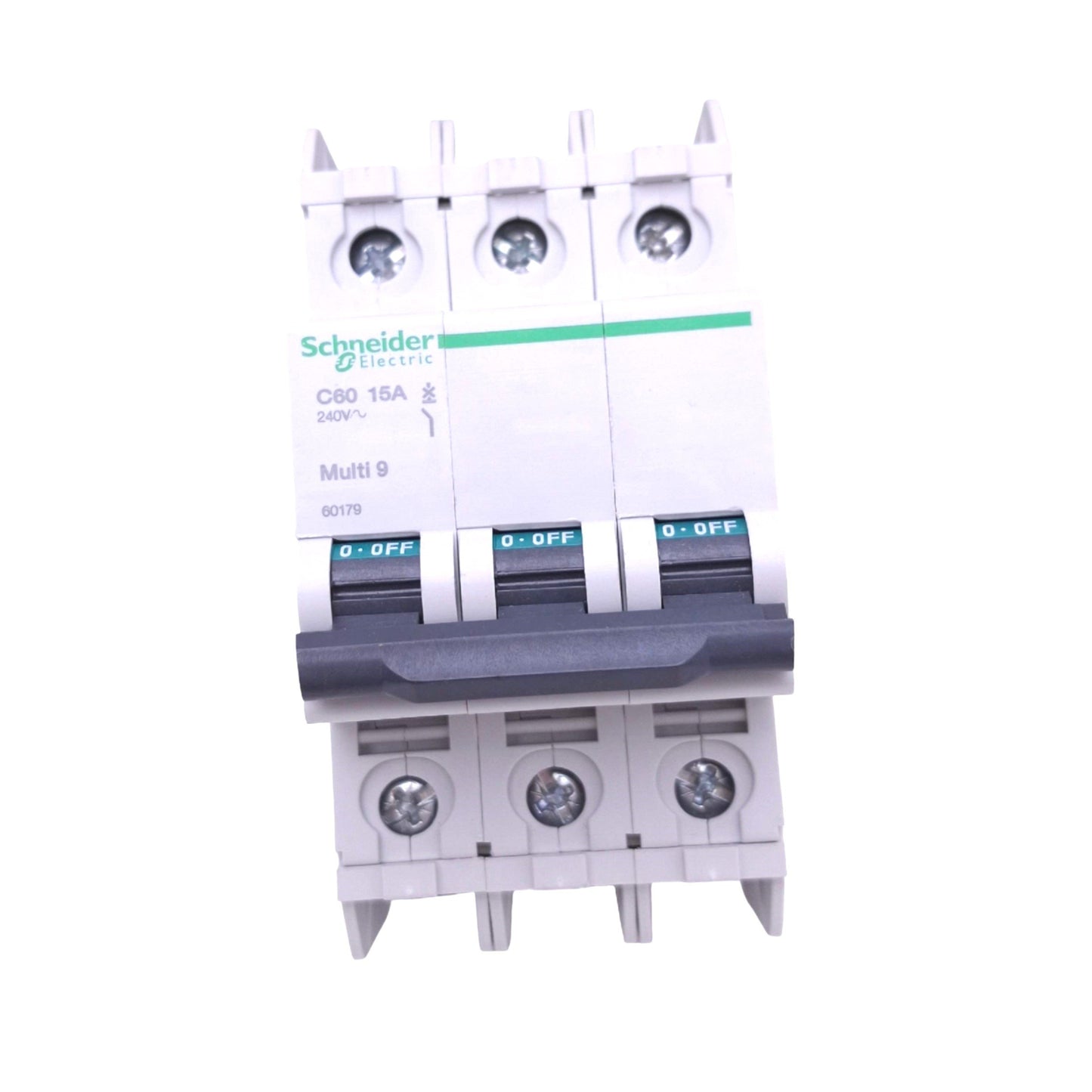 Used Schneider Electric 60179 Multi9 Circuit Breaker, 15A 3-Pole, 240VAC, DIN Rail