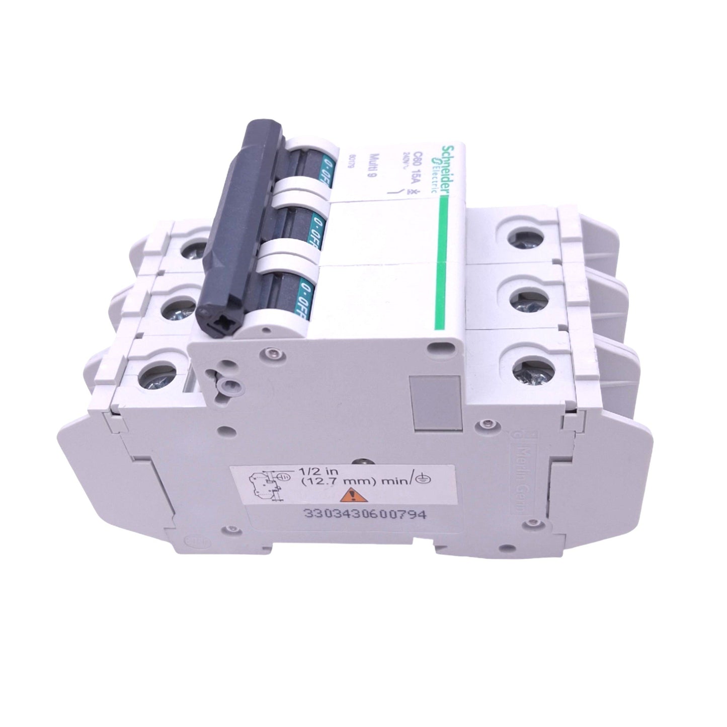 Used Schneider Electric 60179 Multi9 Circuit Breaker, 15A 3-Pole, 240VAC, DIN Rail
