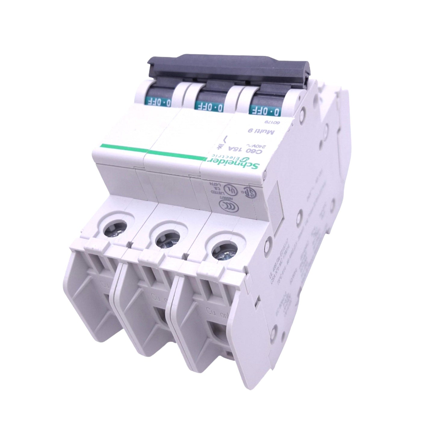Used Schneider Electric 60179 Multi9 Circuit Breaker, 15A 3-Pole, 240VAC, DIN Rail