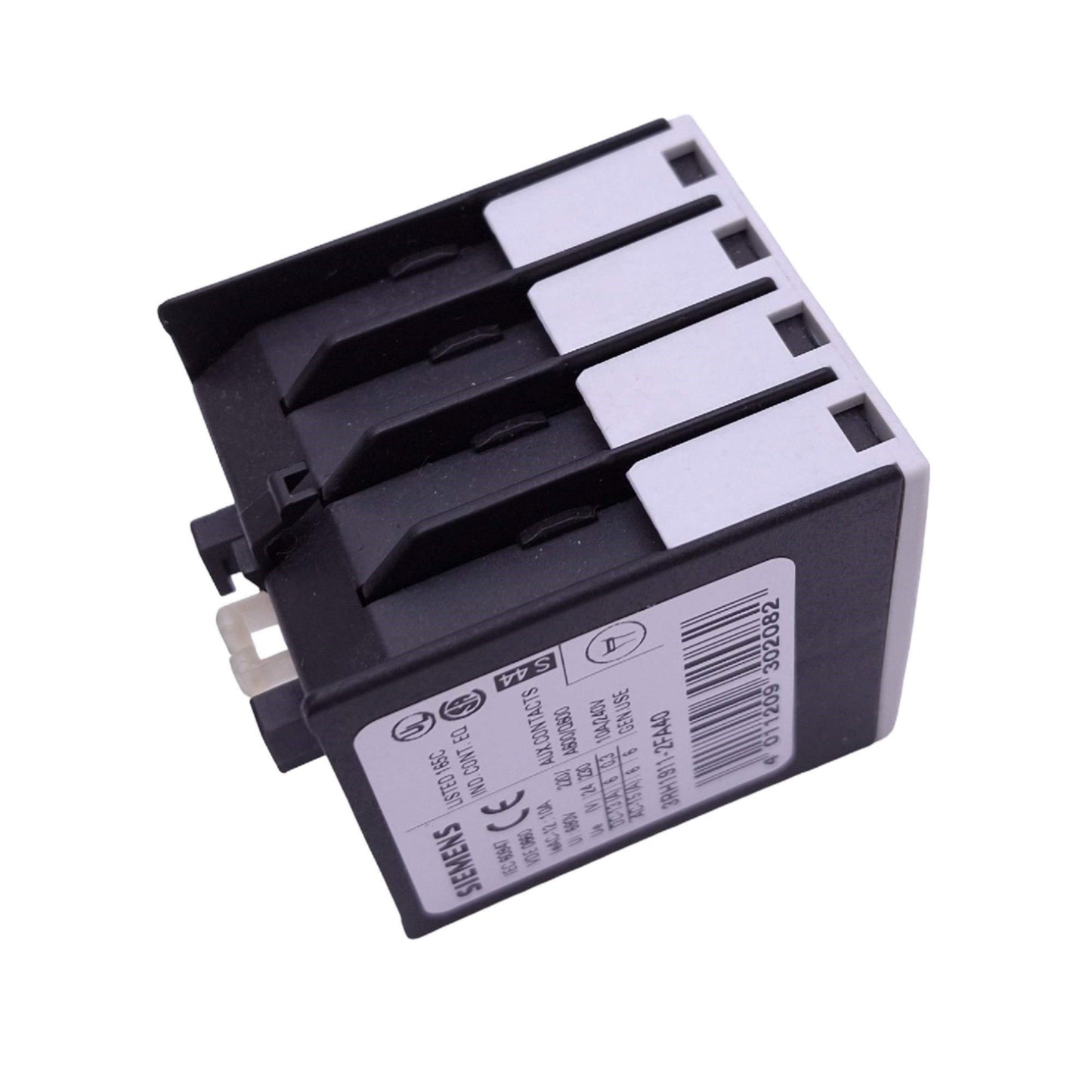 Used Siemens 3RH1911-2FA40 Auxiliary Contact Block for S00 Contactor, 4NO, 10A 240VAC