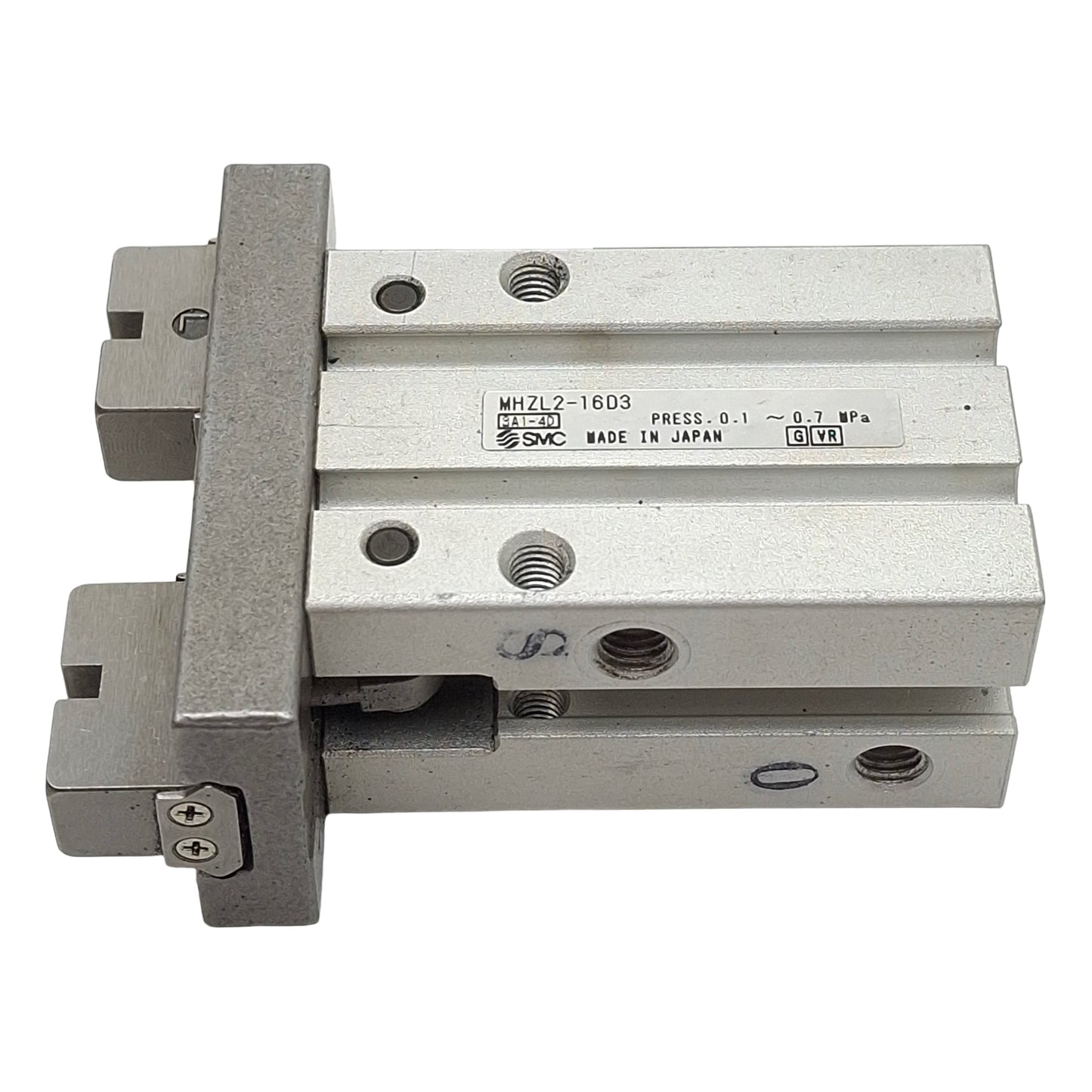 Used SMC MHZL2-16D3 2-Jaw Pneumatic Parallel Gripper, ø16mm Bore, 12mm Stroke, M5x0.8