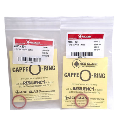 New Lot of 2 Ace Glass 7855-834 CAPFE O-Rings, Size 212, ID=21.8mm, 3.5mm Width