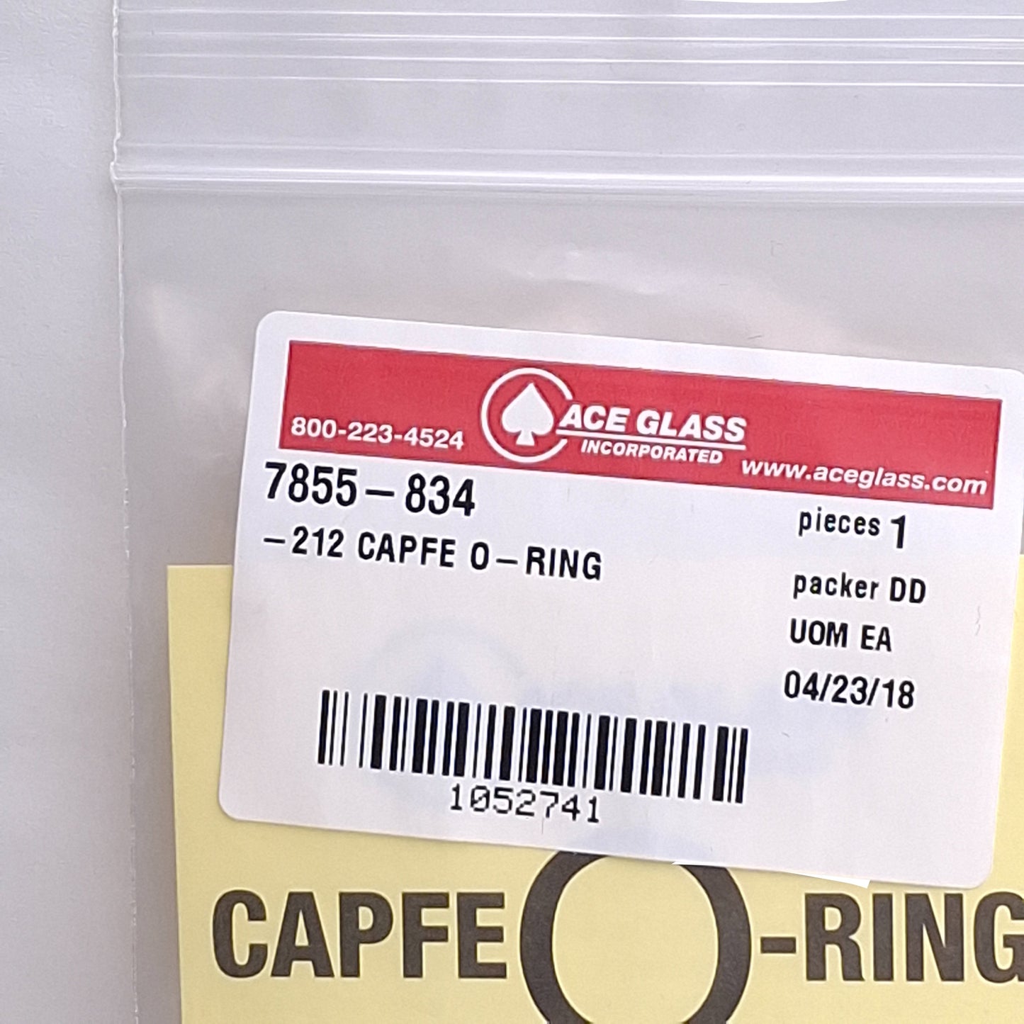 New Lot of 2 Ace Glass 7855-834 CAPFE O-Rings, Size 212, ID=21.8mm, 3.5mm Width