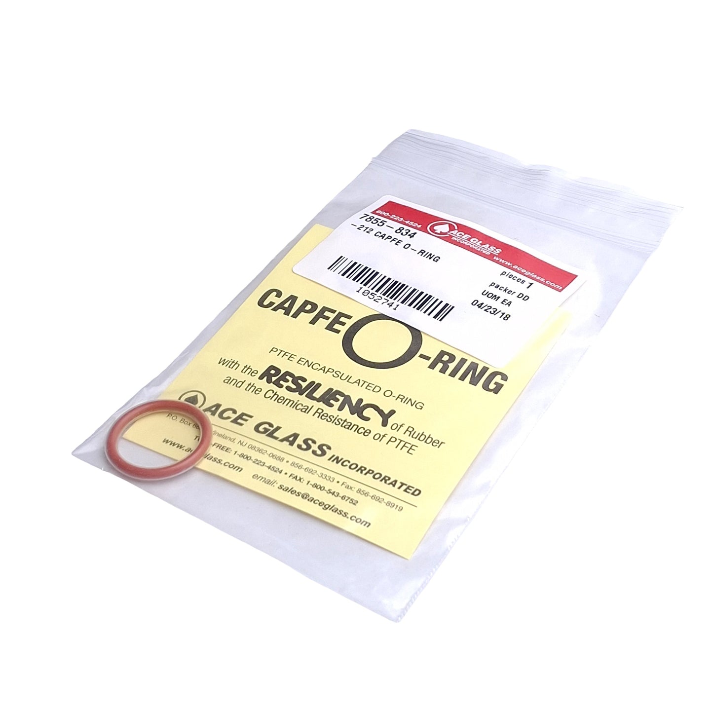 New Lot of 2 Ace Glass 7855-834 CAPFE O-Rings, Size 212, ID=21.8mm, 3.5mm Width