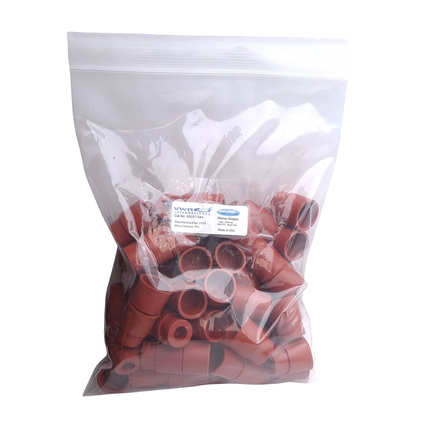 New – Open box Lot of 60 VWR International 89097-544 Sleeve Stoppers, Size 24/40, Color: Red