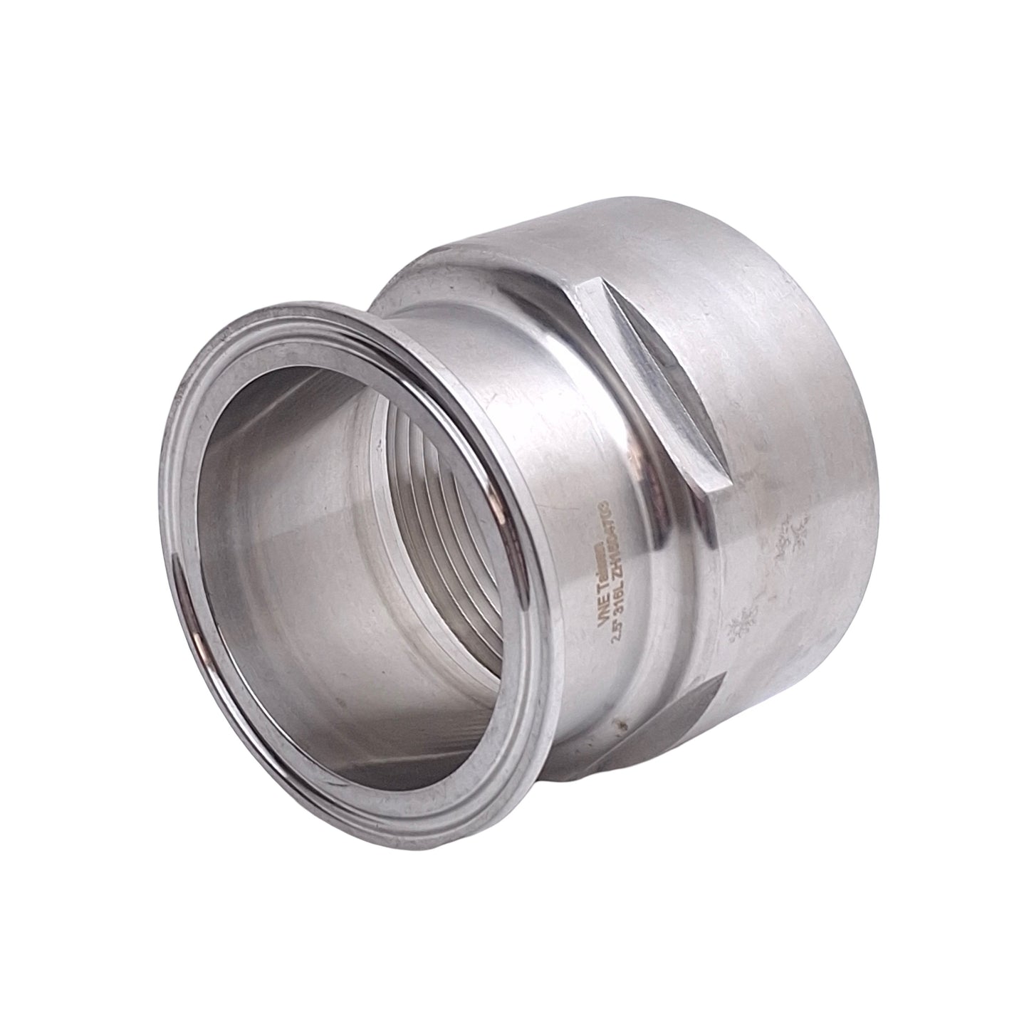 Used VNE EG22 ZH1504703 Female Sanitary Adapter, 2.5in NPT to Sanitary Flange