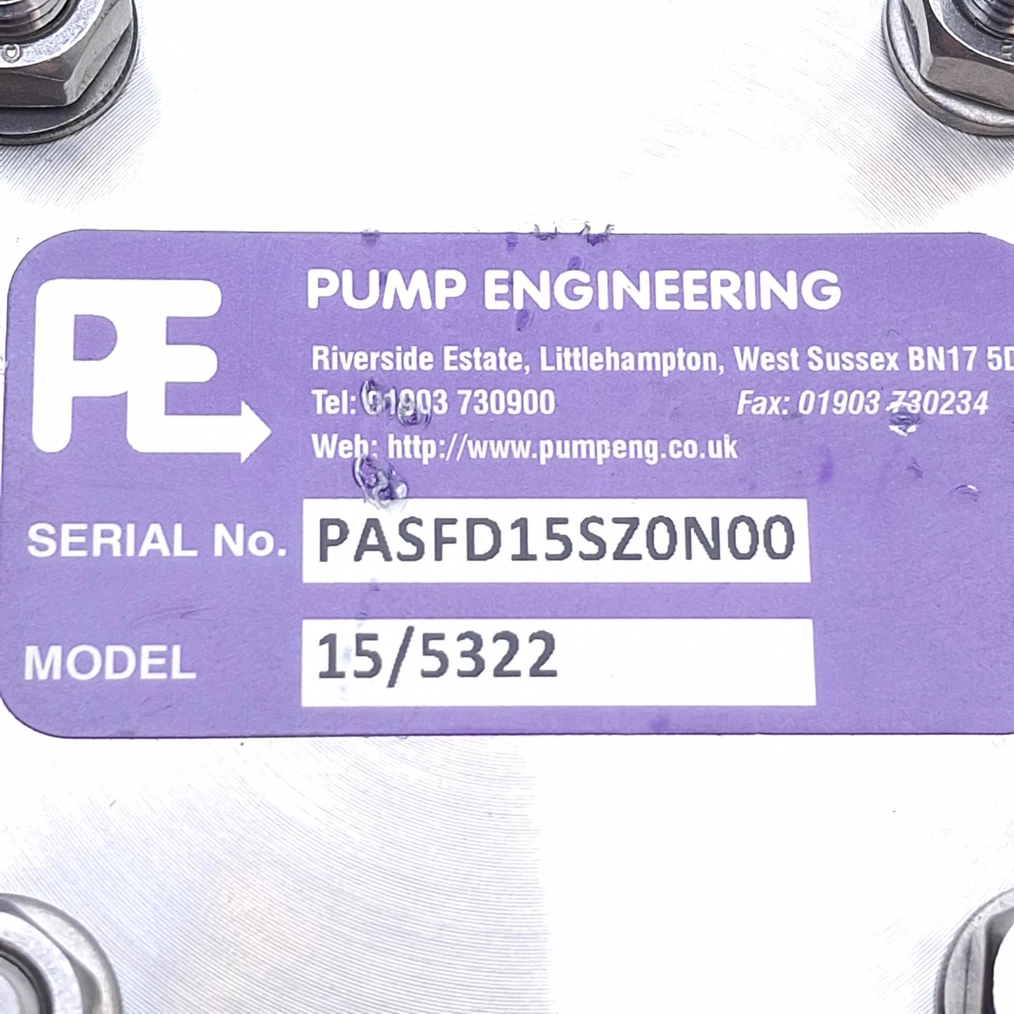 Used Pump Engineering PASFD15SZ0N00 Pneumatic Diaphragm Pump 6 bar Max, 3lit/min Out