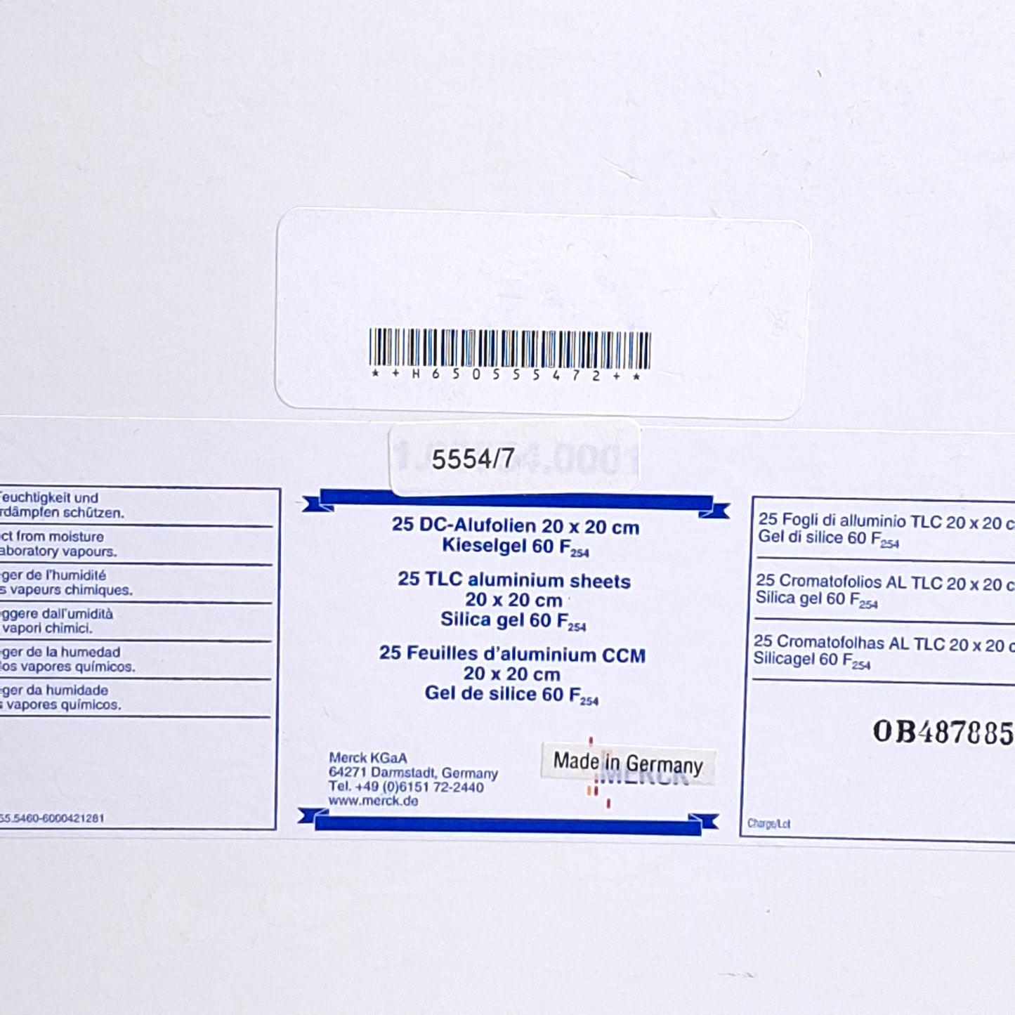 New – Open box Lot of 20 Merck 1.05554.0001 TCL Aluminum Sheets Silica Gel 60 F254, 20cm x 20cm