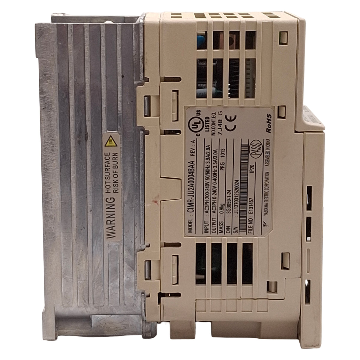 Used Yaskawa CIMR-JU2A0004BAA Variable Frequency Drive, 0.75kW, 3Ø 200-240VAC Input
