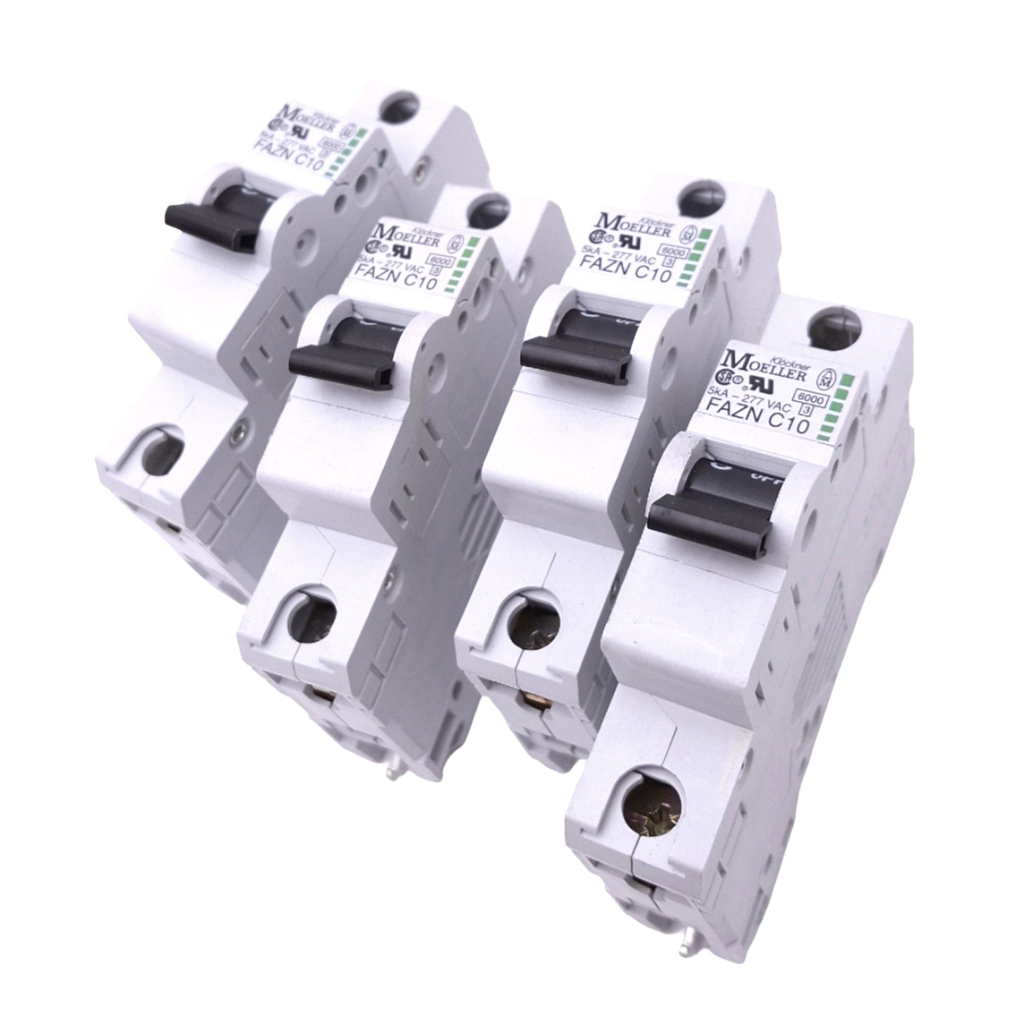 Used Lot of 4 Moeller FAZN-C10/1 Circuit Breakers, 1-Pole 10A, 277VAC, DIN Rail