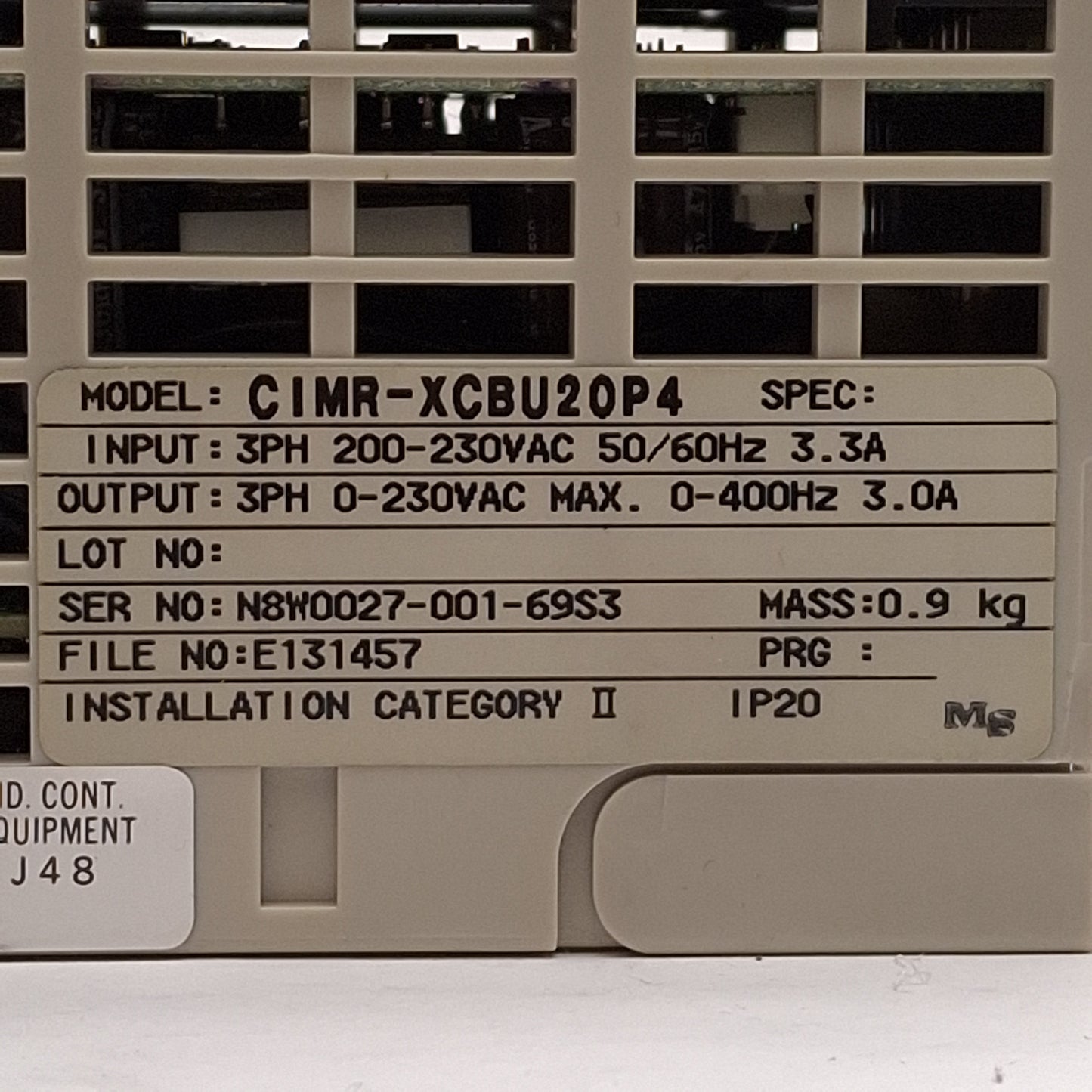 Used Yaskawa CIMR-XCBU20P4 Variable Frequency Drive, 0.4kW, 3Ø 0-230VAC 3A, 0-400Hz