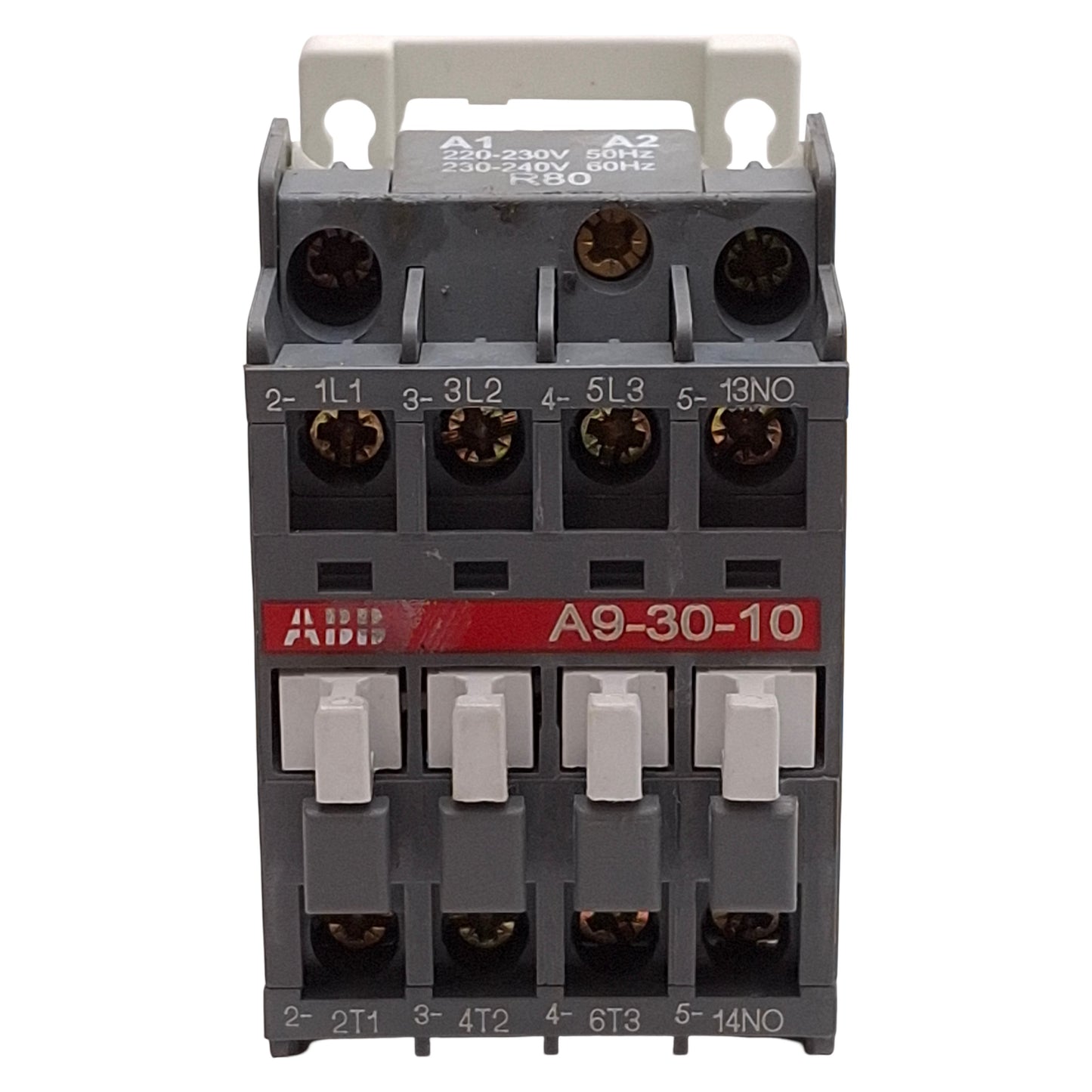 Used Lot of 2 ABB A9-30-10 Contactor, 3NO+1NO Aux, 7.5HP @ 3Ø 600VAC, 230-240VAC Coil