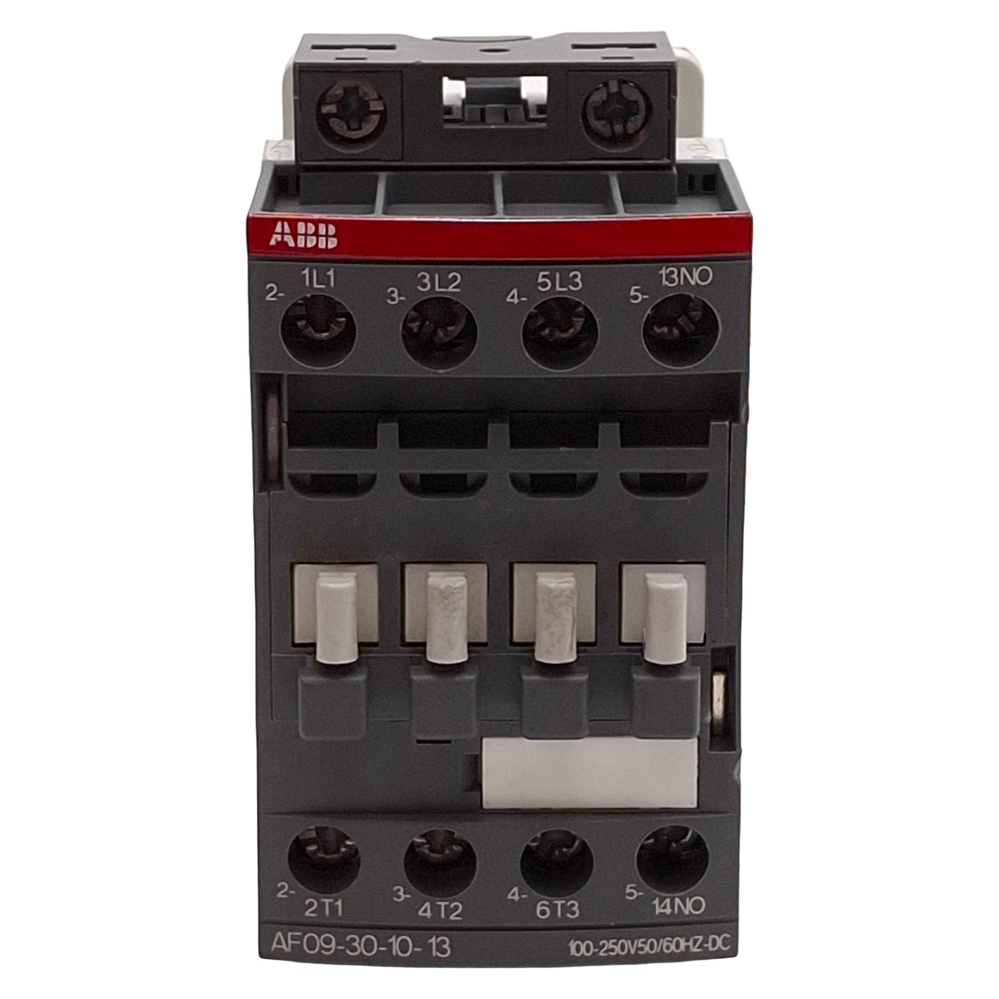 Used ABB AF09-30-10-13 Contactor, 3NO+1NO Aux, 7.5HP @ 3Ø 600VAC, 100-250VAC/DC Coil