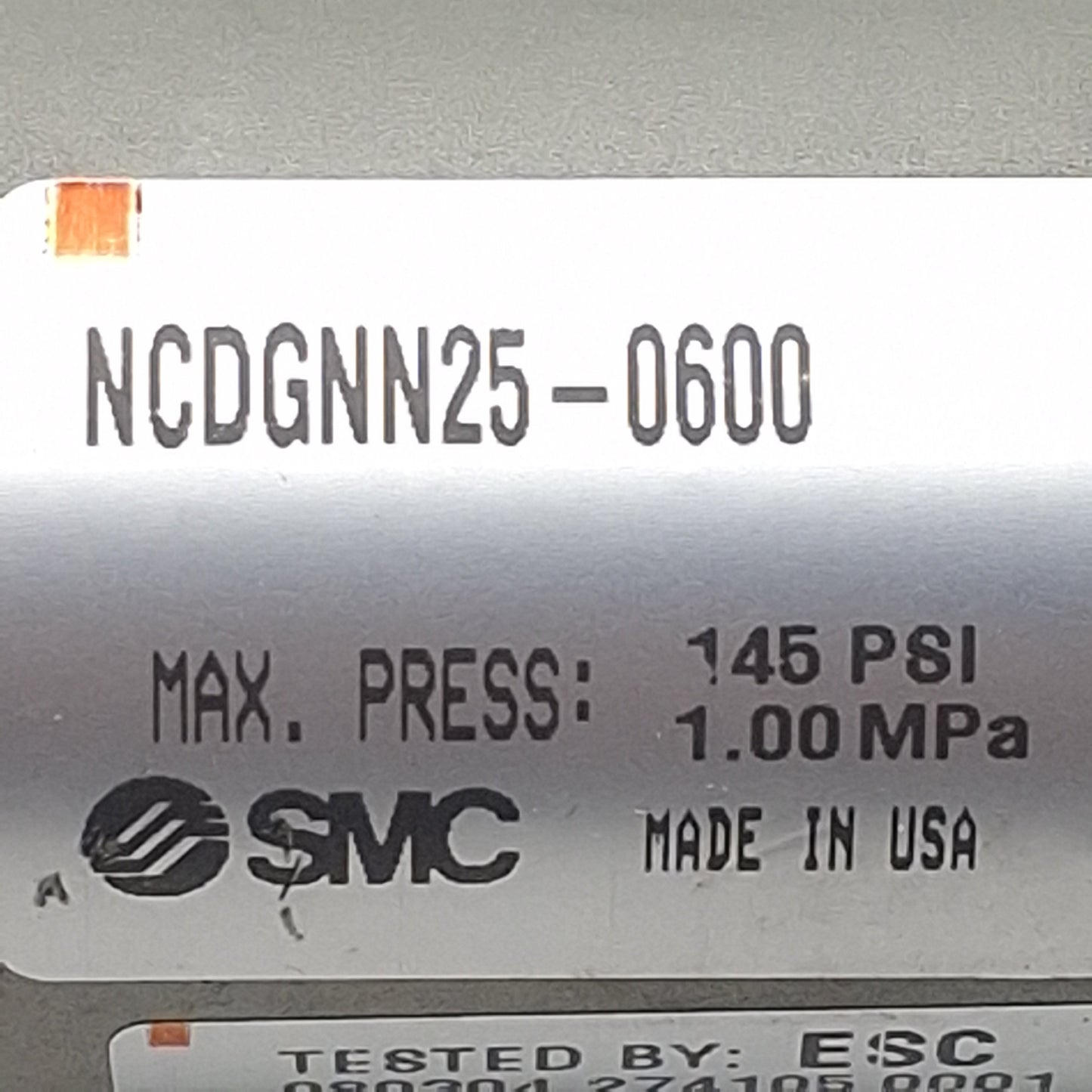 Used SMC NCDGNN25-0600 Precision Cylinder, ø1in Bore, 6in Stroke, 145psi, 1/8in NPT
