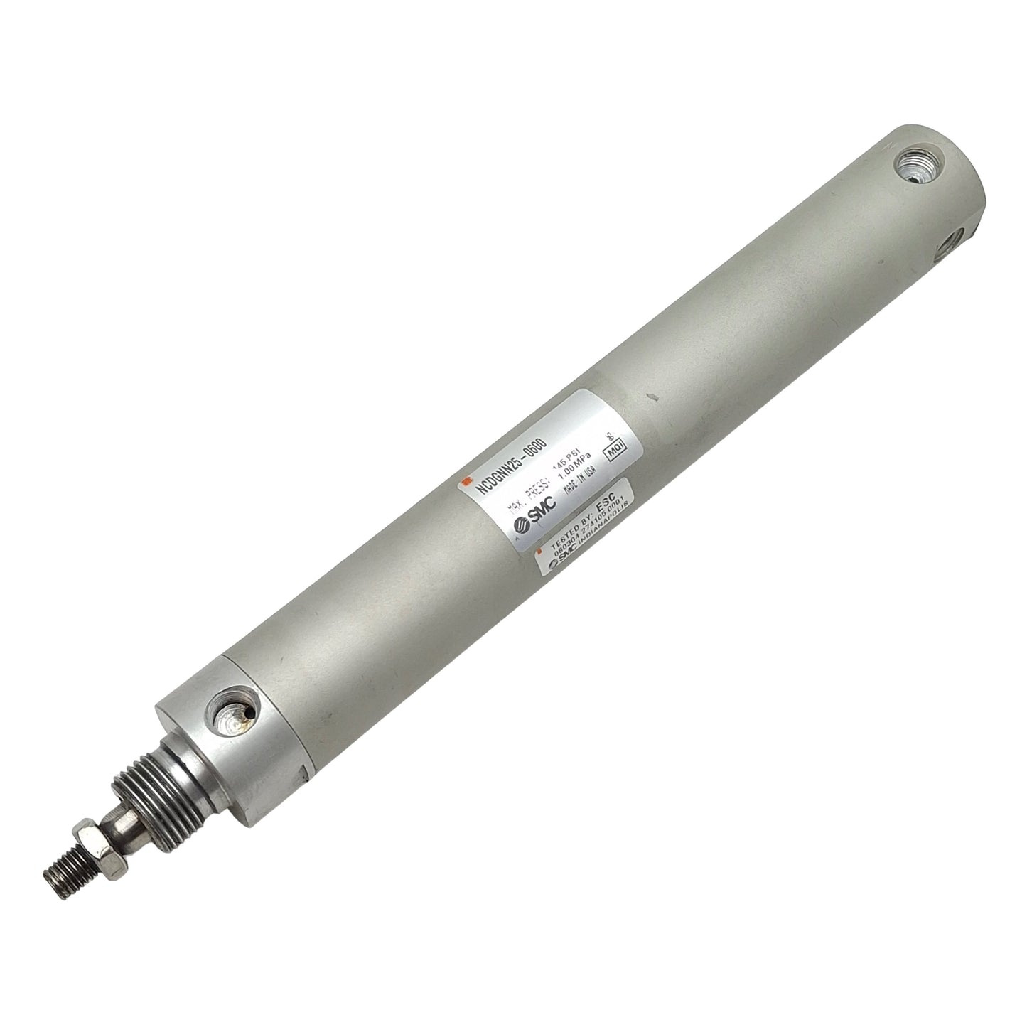 Used SMC NCDGNN25-0600 Precision Cylinder, ø1in Bore, 6in Stroke, 145psi, 1/8in NPT