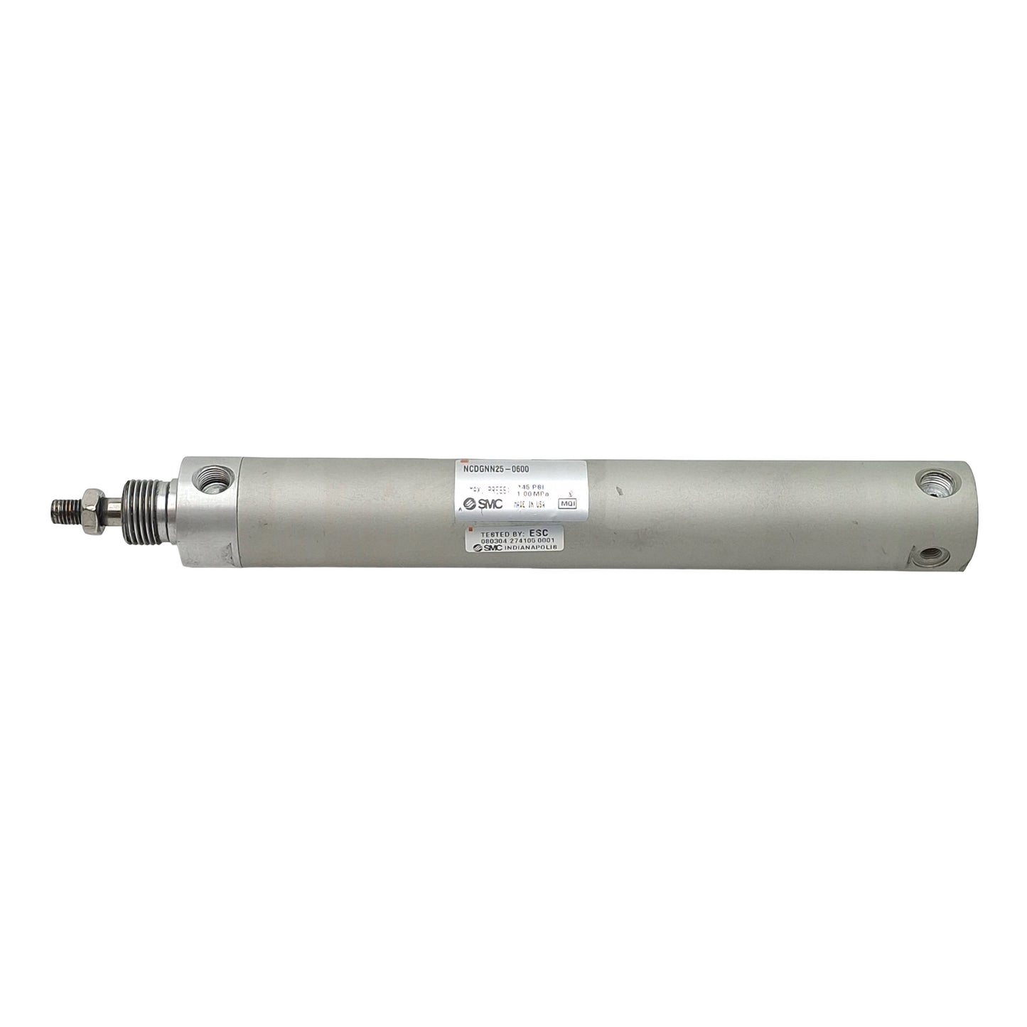 Used SMC NCDGNN25-0600 Precision Cylinder, ø1in Bore, 6in Stroke, 145psi, 1/8in NPT
