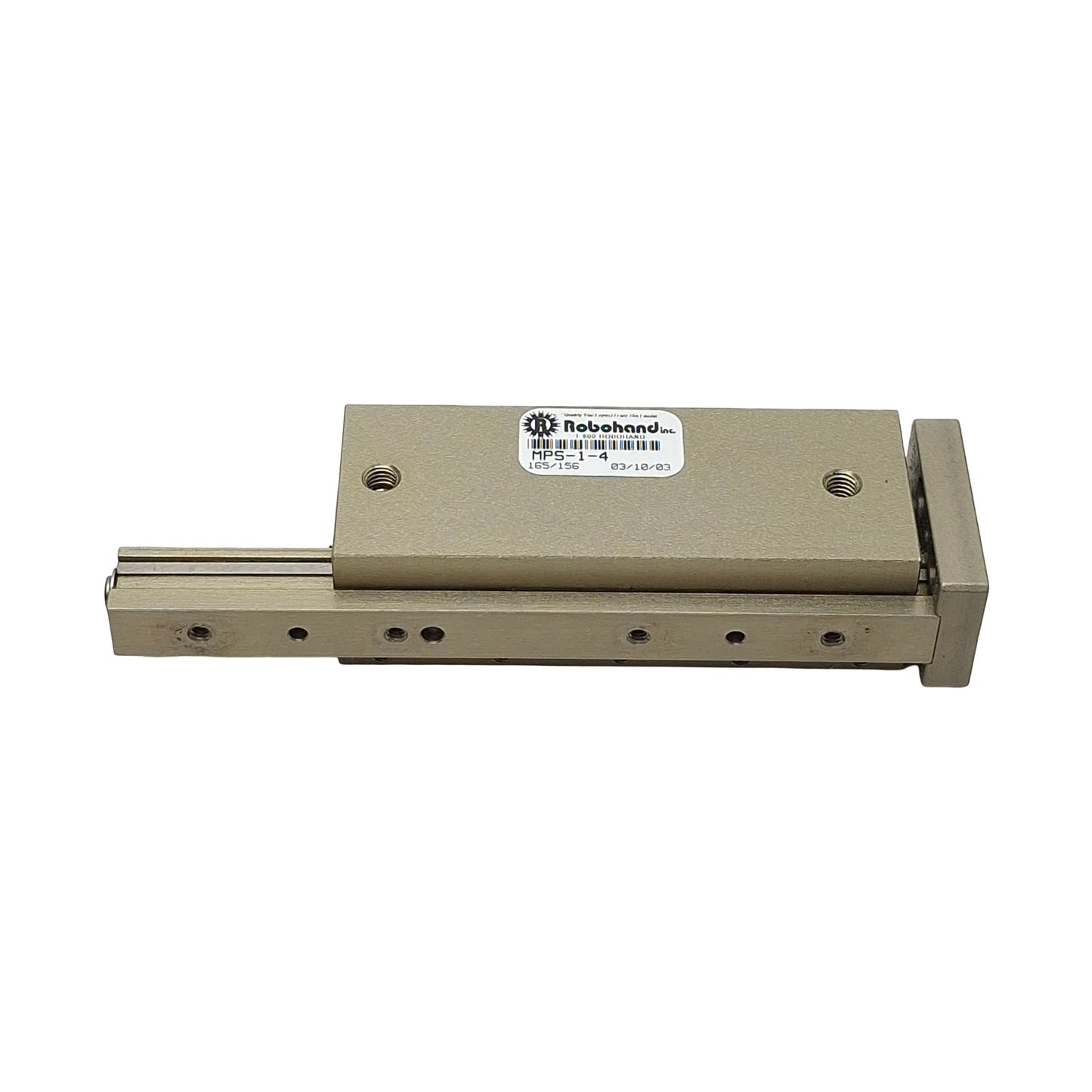 Used Robohand MPS-1-4 Mini Rail Thruster Slide, ø7/16" Bore, 2" Stroke, 15lbf, 100psi