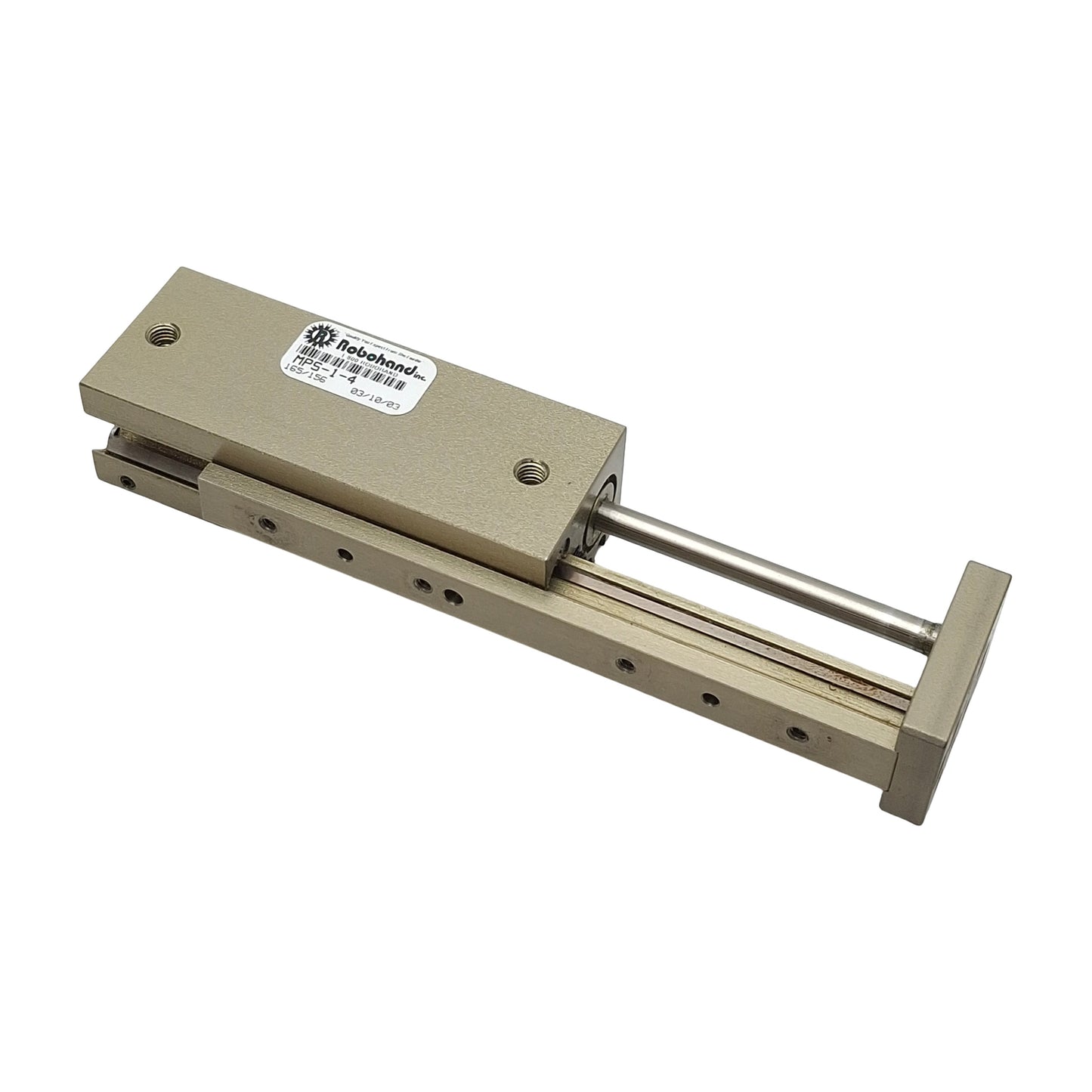 Used Robohand MPS-1-4 Mini Rail Thruster Slide, ø7/16" Bore, 2" Stroke, 15lbf, 100psi