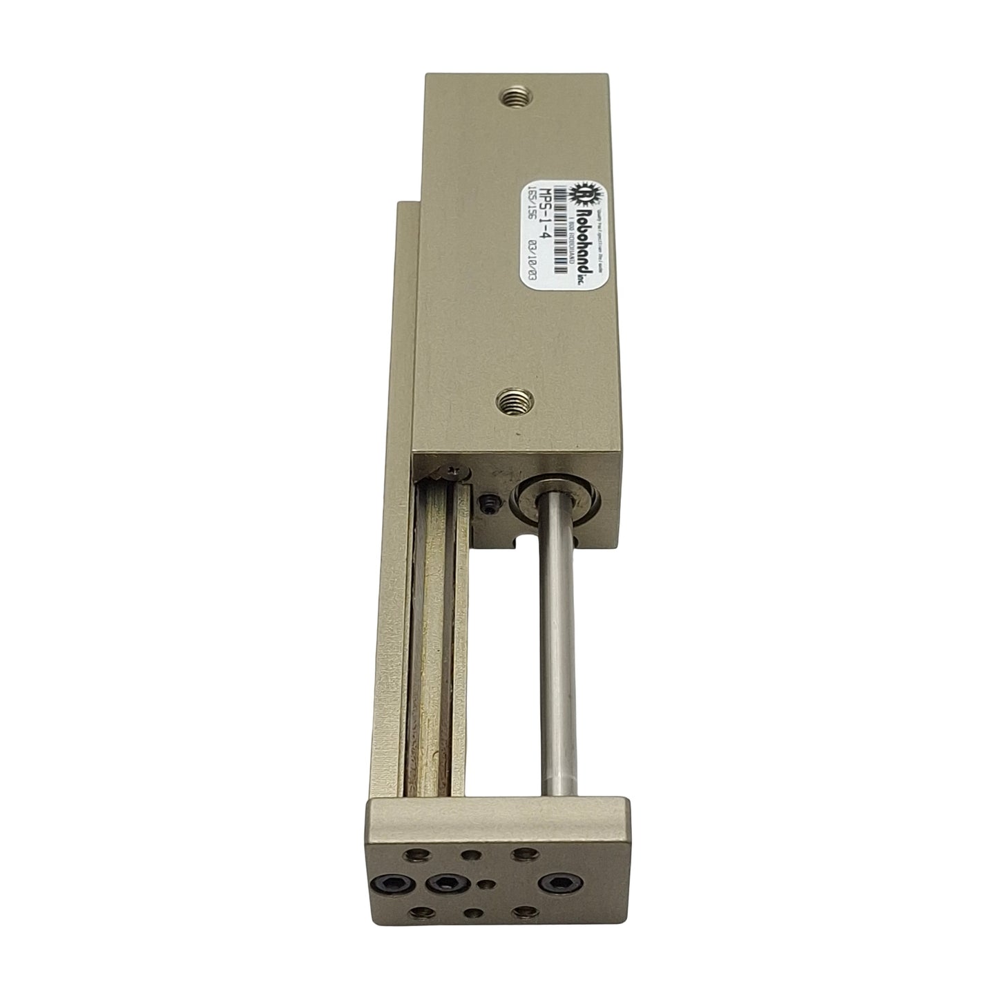 Used Robohand MPS-1-4 Mini Rail Thruster Slide, ø7/16" Bore, 2" Stroke, 15lbf, 100psi