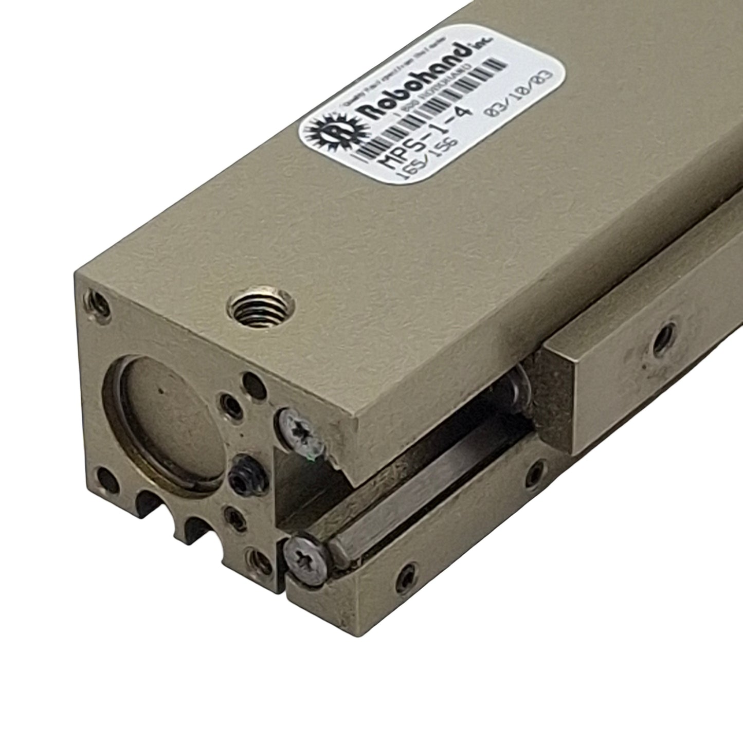 Used Robohand MPS-1-4 Mini Rail Thruster Slide, ø7/16" Bore, 2" Stroke, 15lbf, 100psi
