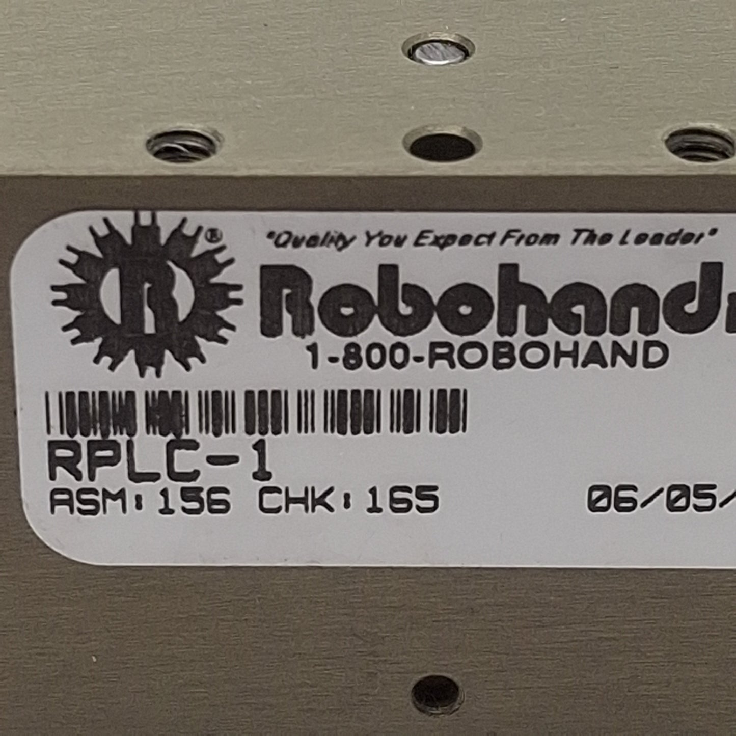 Used Robohand RPLC-1 Parallel Gripper, ø0.44in Bore, 0.25in Stroke, 26lbf, 100psi, M5