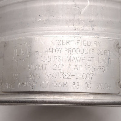 Used Alloy Products B501-4705-00-E-R General Purpose Pressure Vessel, 2gal, T-316L